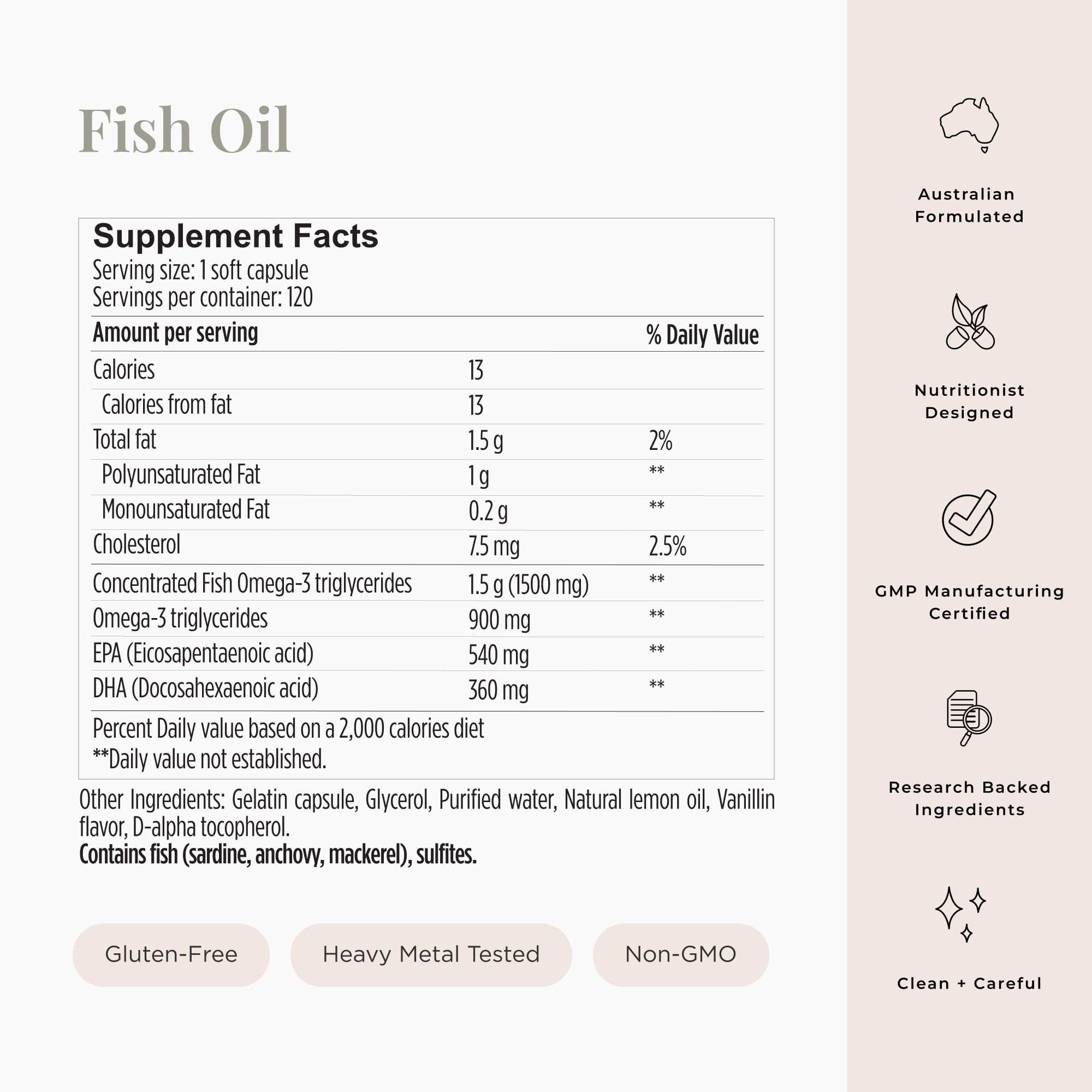 JSHealth Fish Oil Capsules 900mg Omega-3 capsules on a wooden table