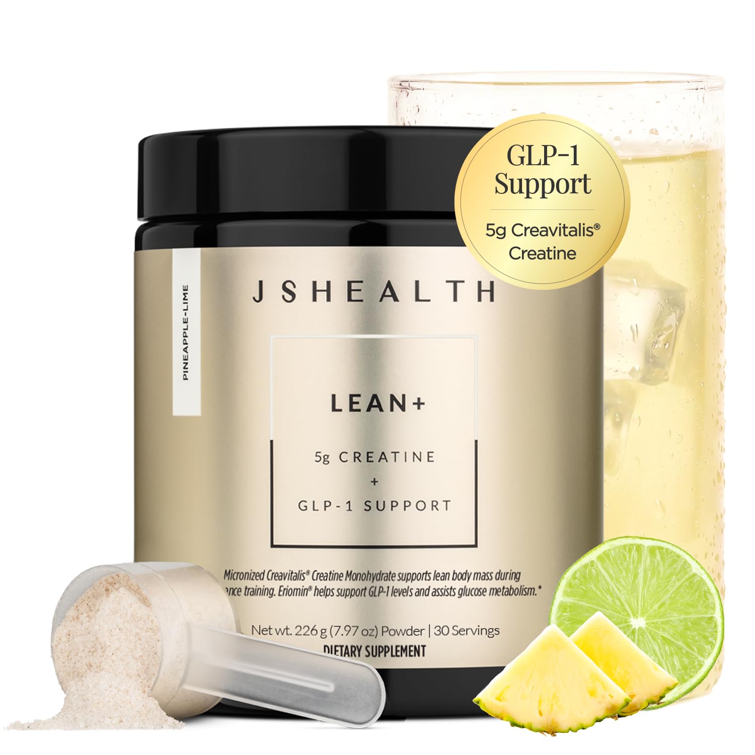 JSHealth Lean+ Creatine Monohydrate Powder front view with pineapple-lime flavour