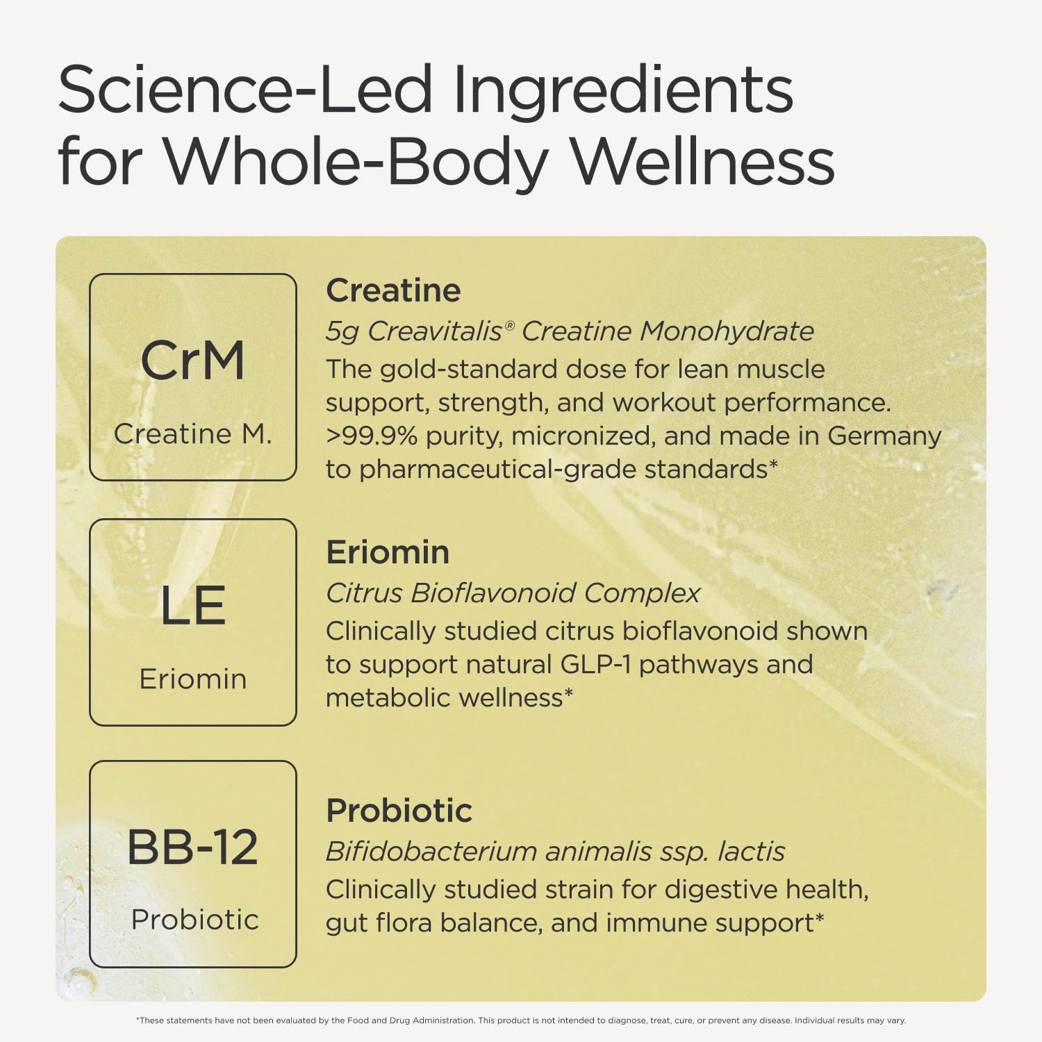 JSHealth Lean+ Creatine Monohydrate Powder mixed in a glass of water