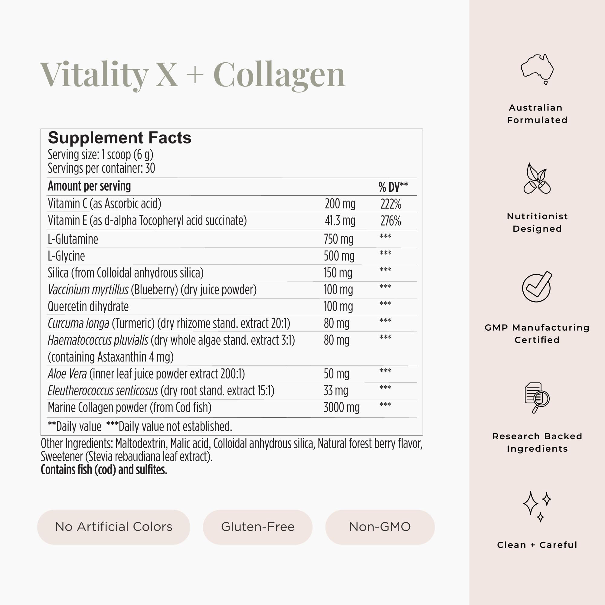 JSHealth Marine Collagen Powder ingredients list on packaging