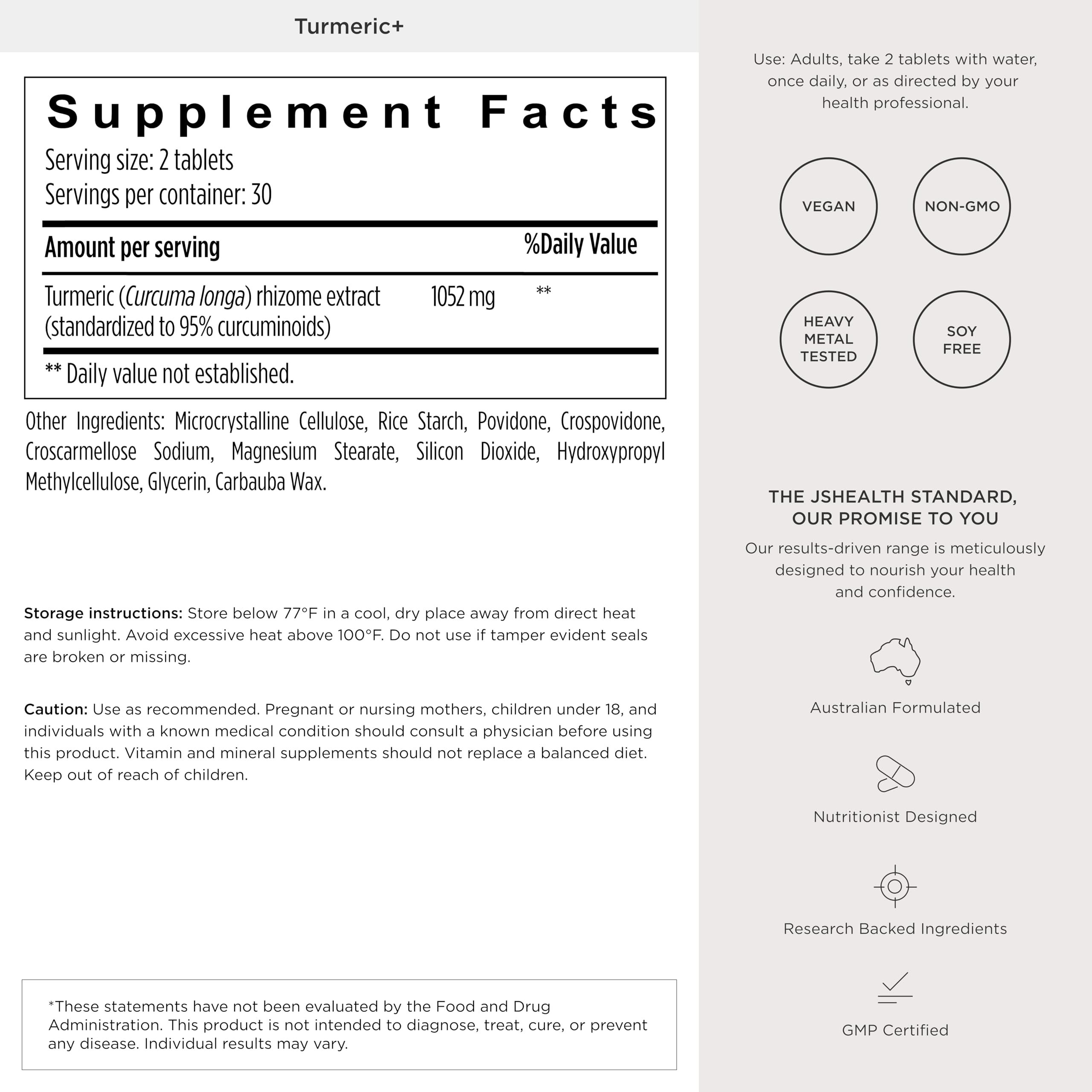 JSHealth Turmeric+ Formula 500mg capsules on a wooden surface