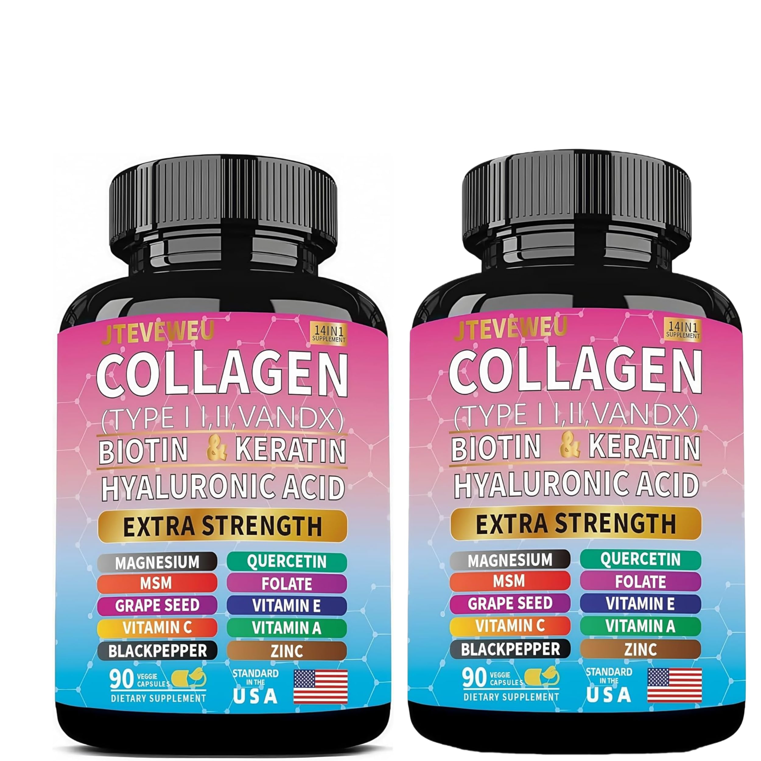 JTEVEweu 14-in-1 Collagen Capsules bottle front view