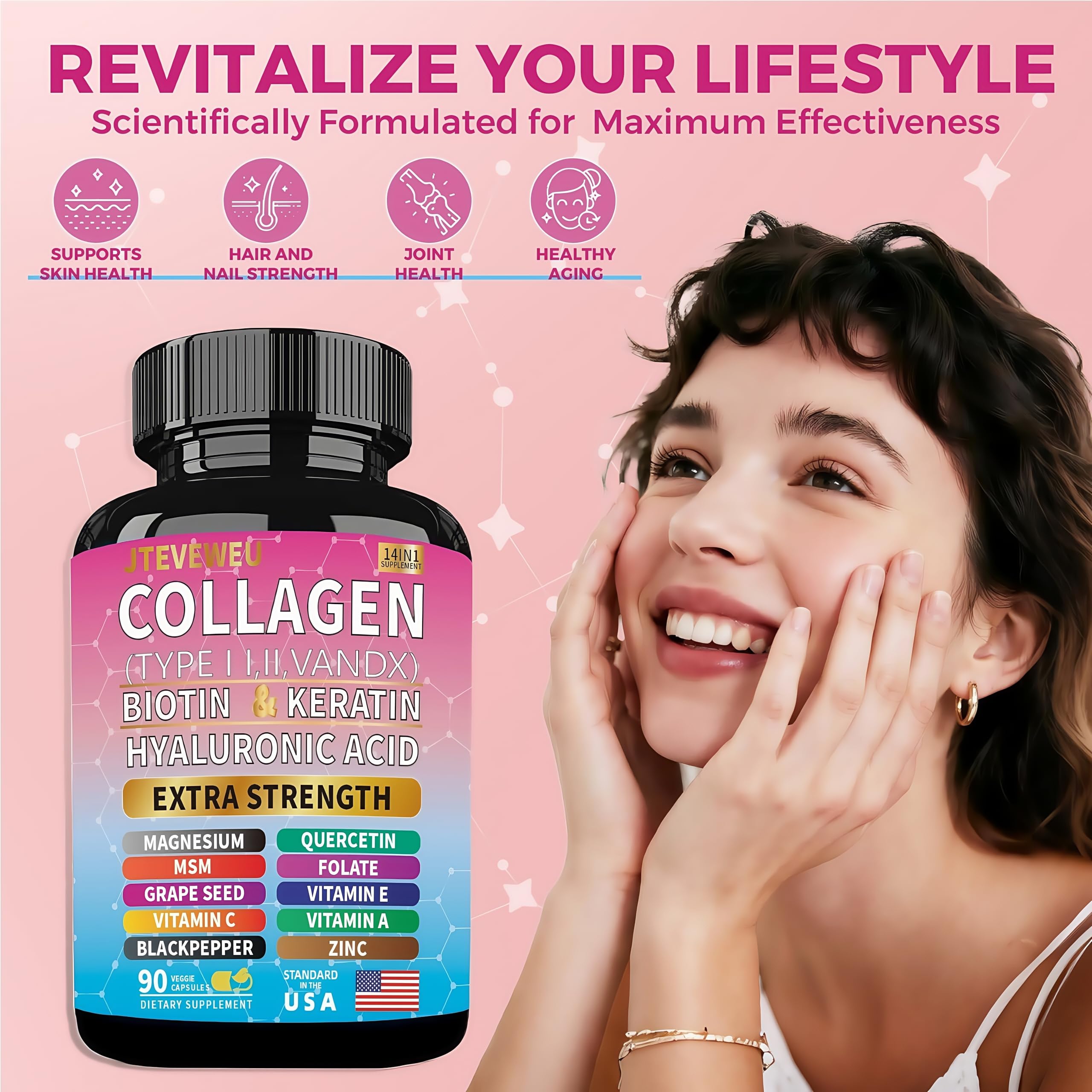 JTEVEweu 14-in-1 Collagen Capsules opened bottle