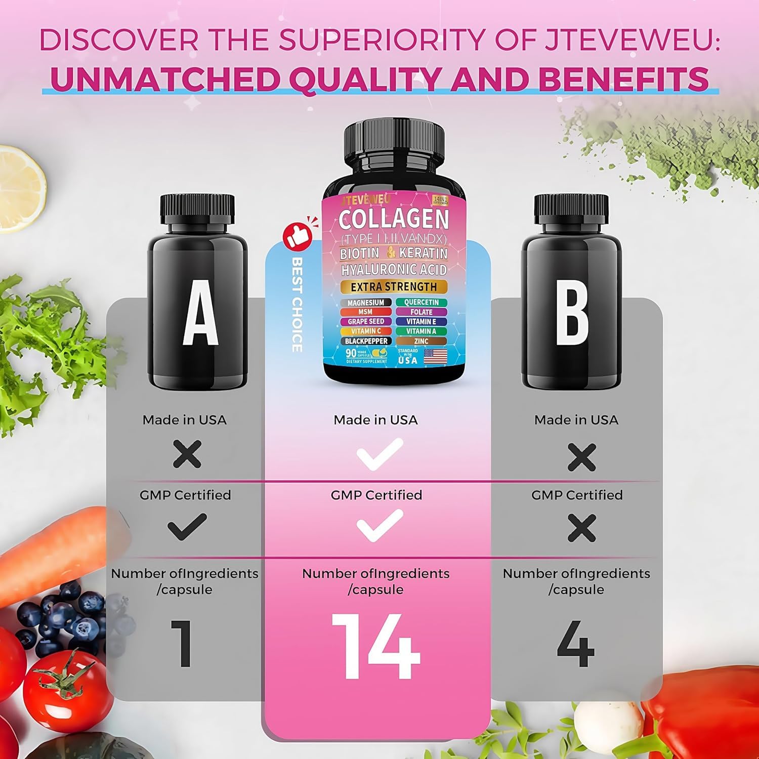 JTEVEweu 14-in-1 Collagen Capsules with a measuring spoon