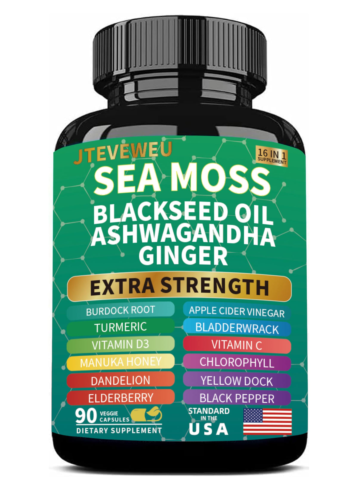 JTEVEweu Sea Moss Black Seed Oil Capsules bottle front view