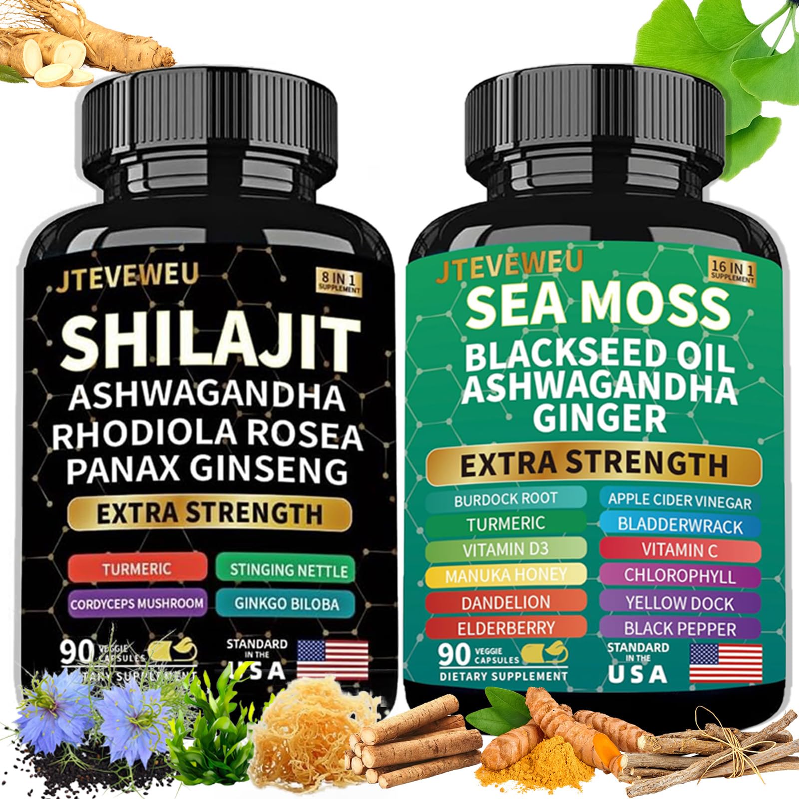 JTEVEweu Sea Moss Capsules front view with packaging