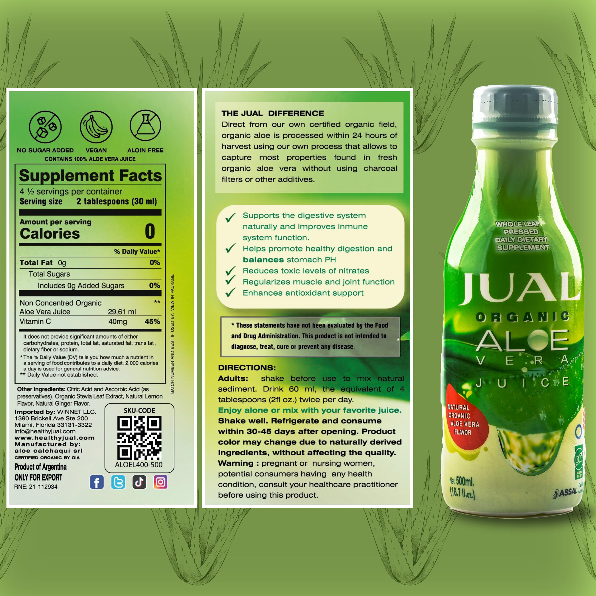 JUAL Organic Aloe Vera Juice 540g back view