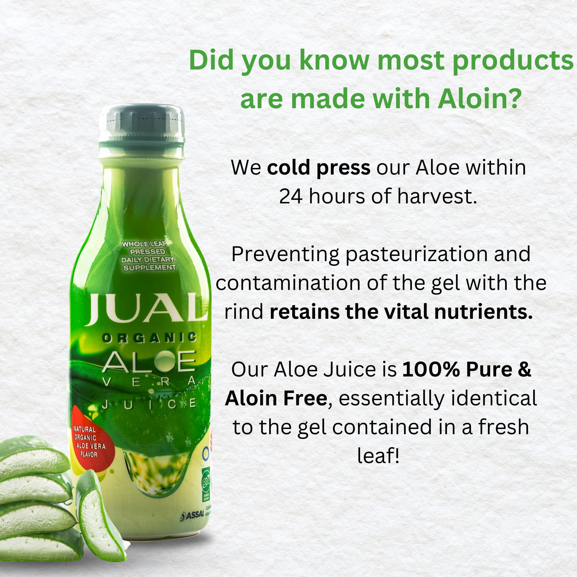 JUAL Organic Aloe Vera Juice 540g close-up of label