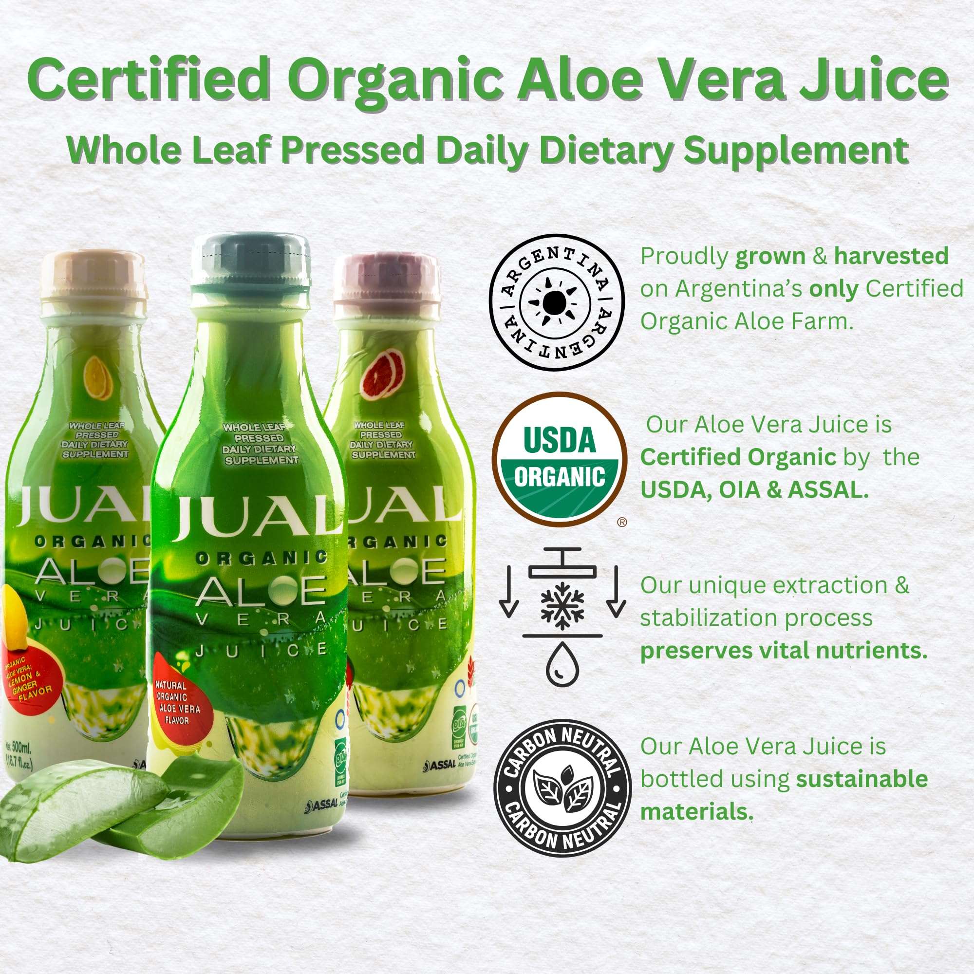JUAL Organic Aloe Vera Juice 540g side view
