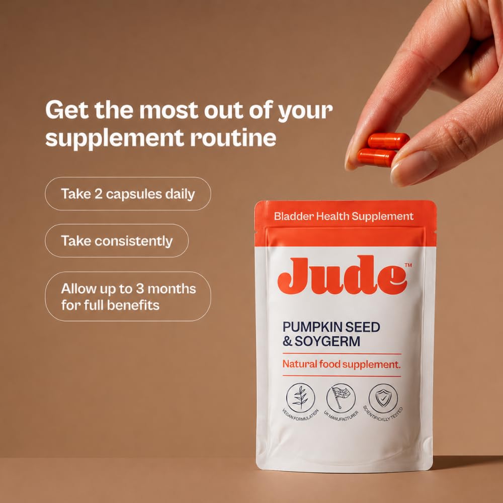 Jude Bladder Control Tablets displayed with natural herbs