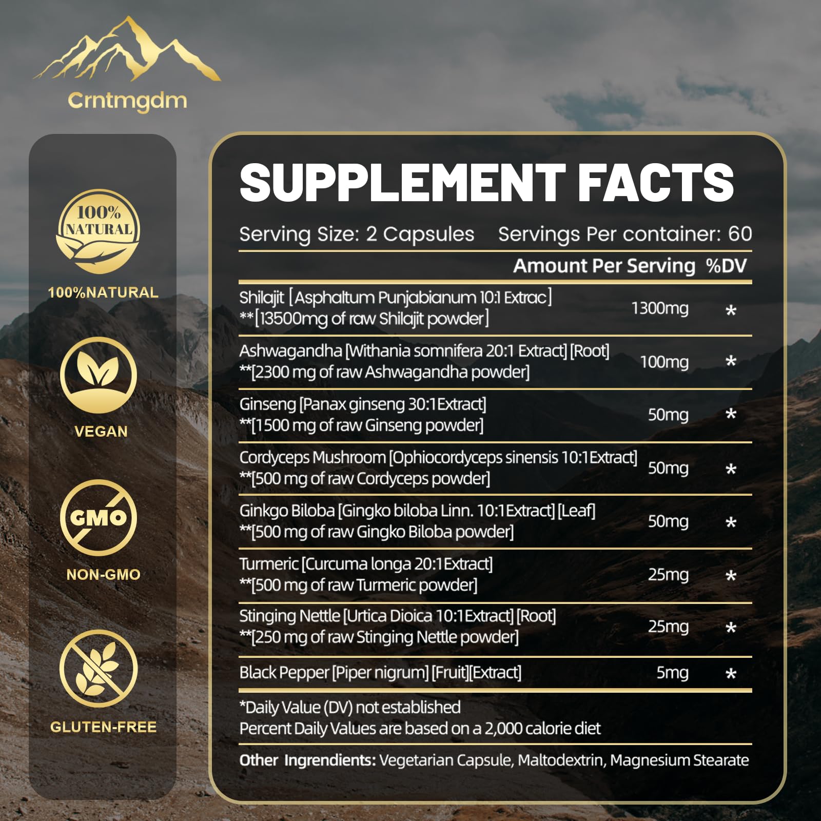 Juebingy Shilajit Capsules side view of packaging