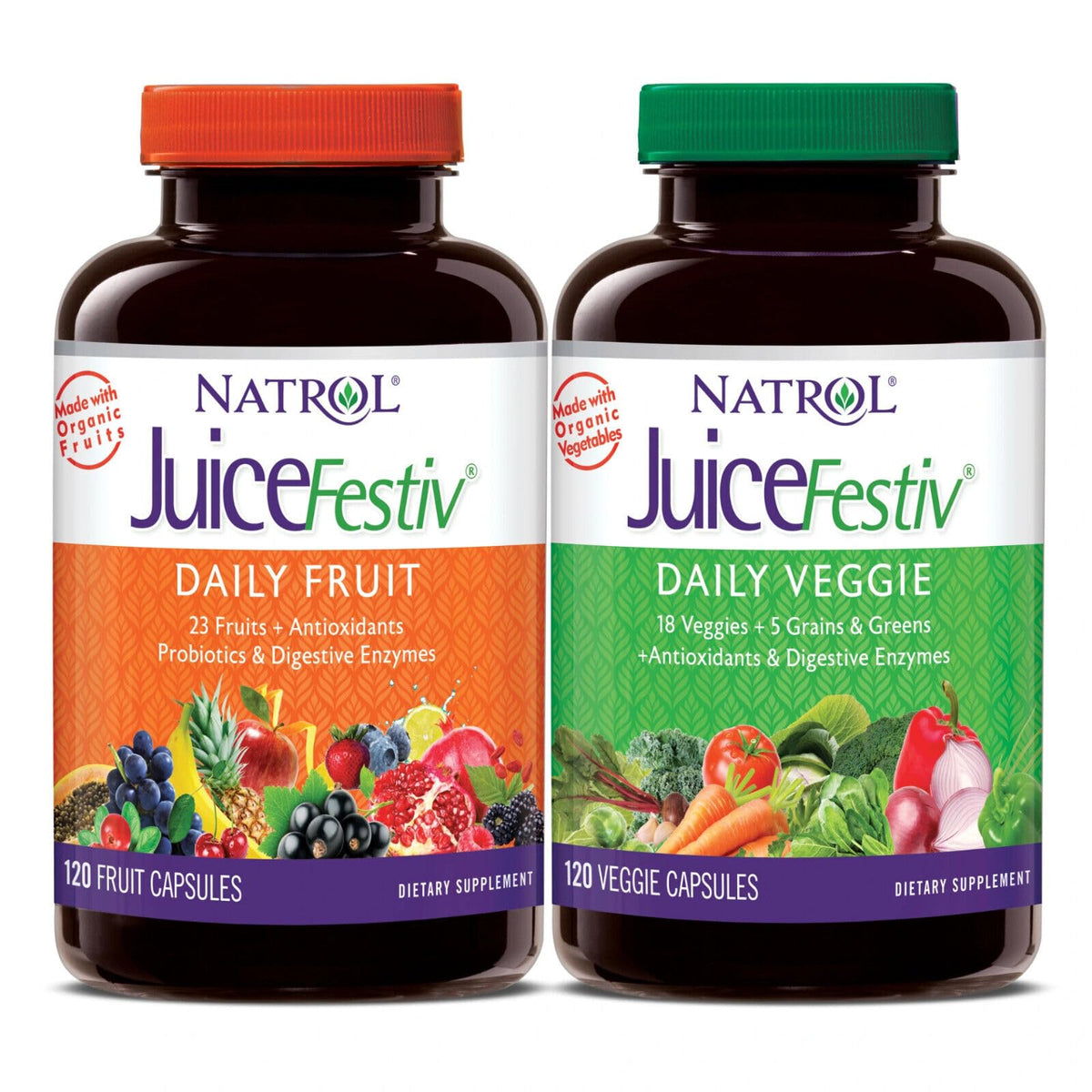 Juice Festiv Fruit and Veggie Super Food Capsules 240 Count front view