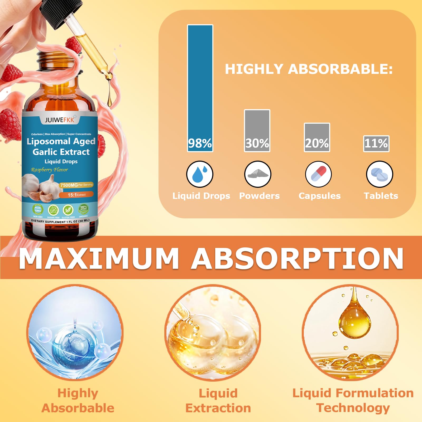 JUIWEFKK Aged Garlic Extract Liquid Drops 500mg ingredients list