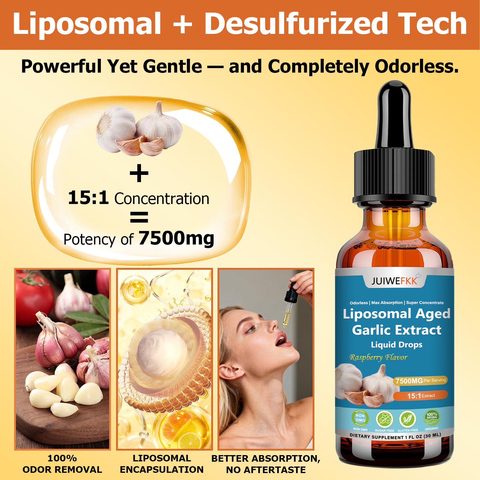 JUIWEFKK Aged Garlic Extract Liquid Drops 500mg packaging