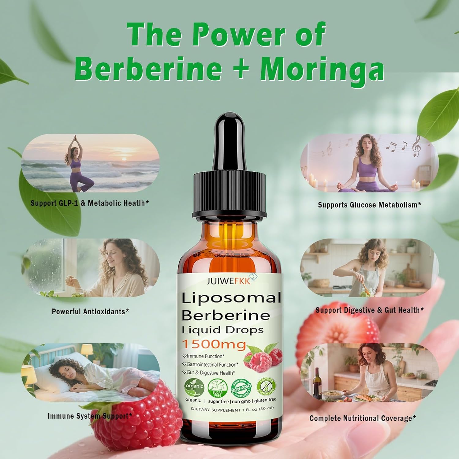 JUIWEFKK Liposomal Berberine & Moringa Drops dropper close-up