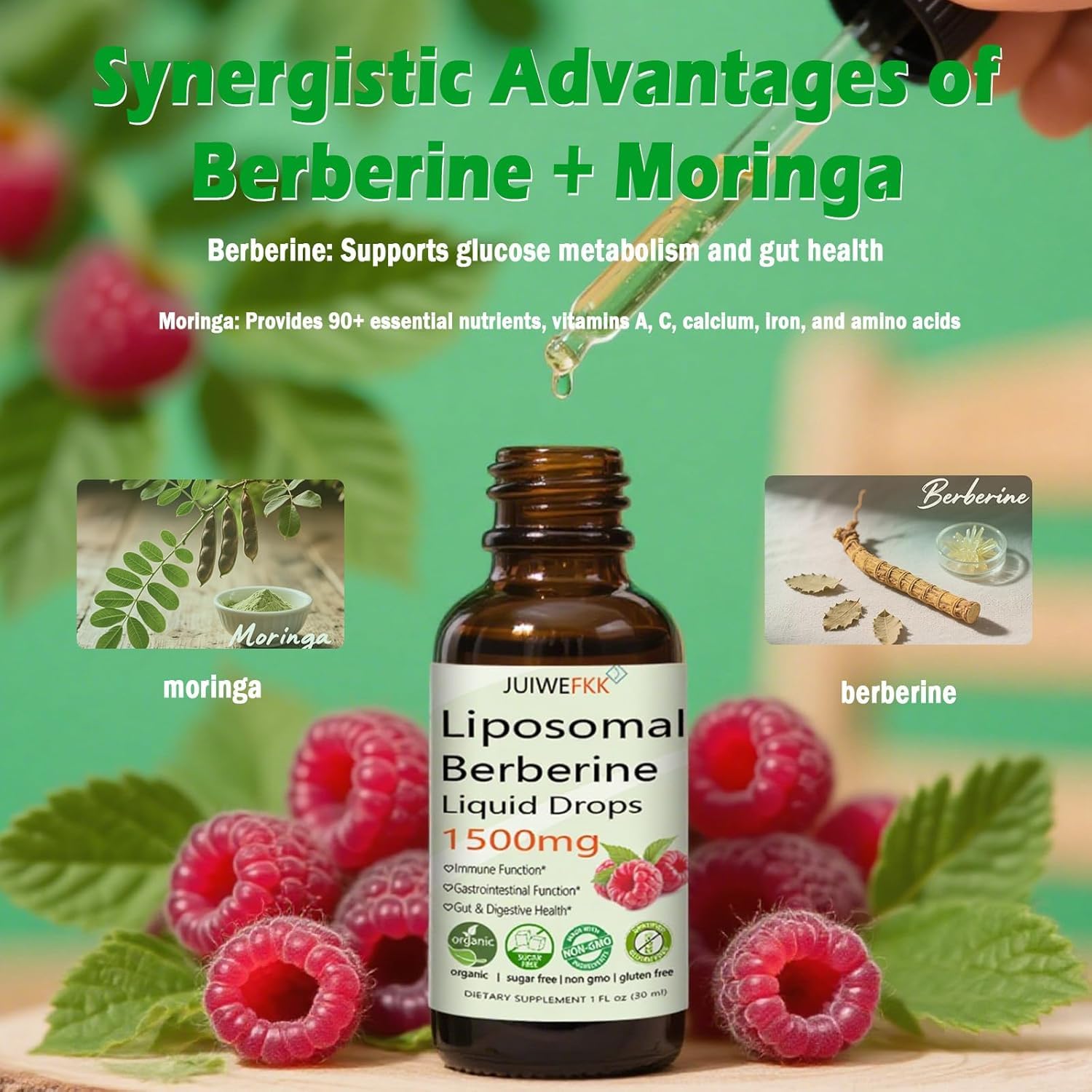 JUIWEFKK Liposomal Berberine & Moringa Drops packaging