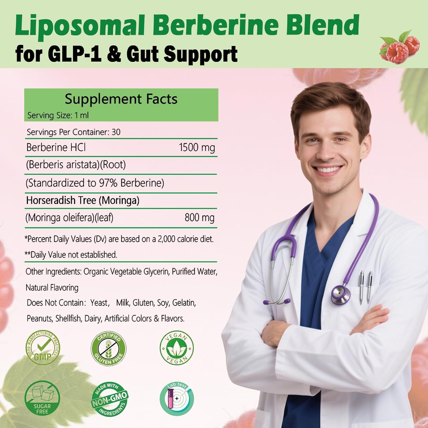 JUIWEFKK Liposomal Berberine & Moringa Drops with measuring spoon