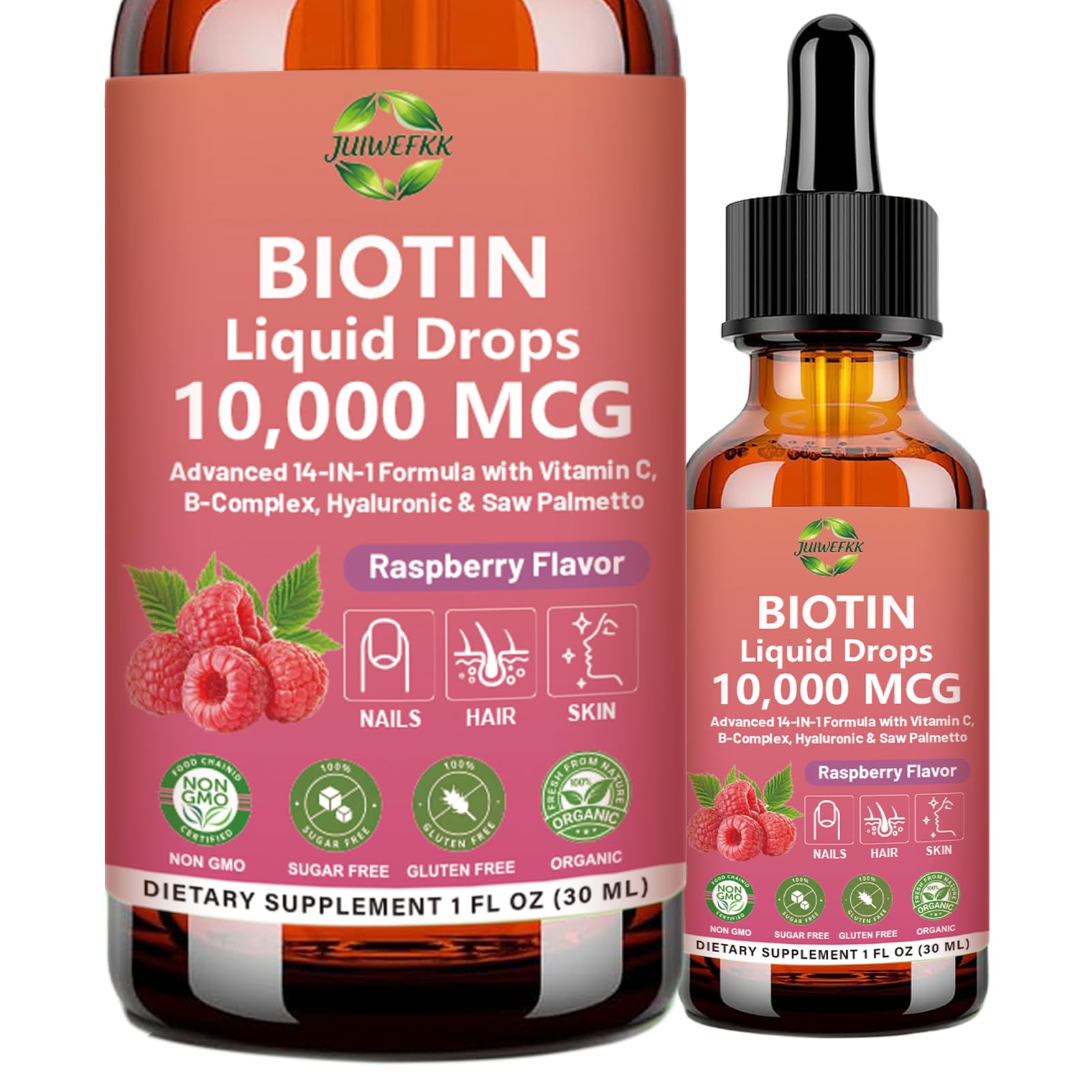JUIWEFKK Liquid Biotin Drops 10,000mcg front view
