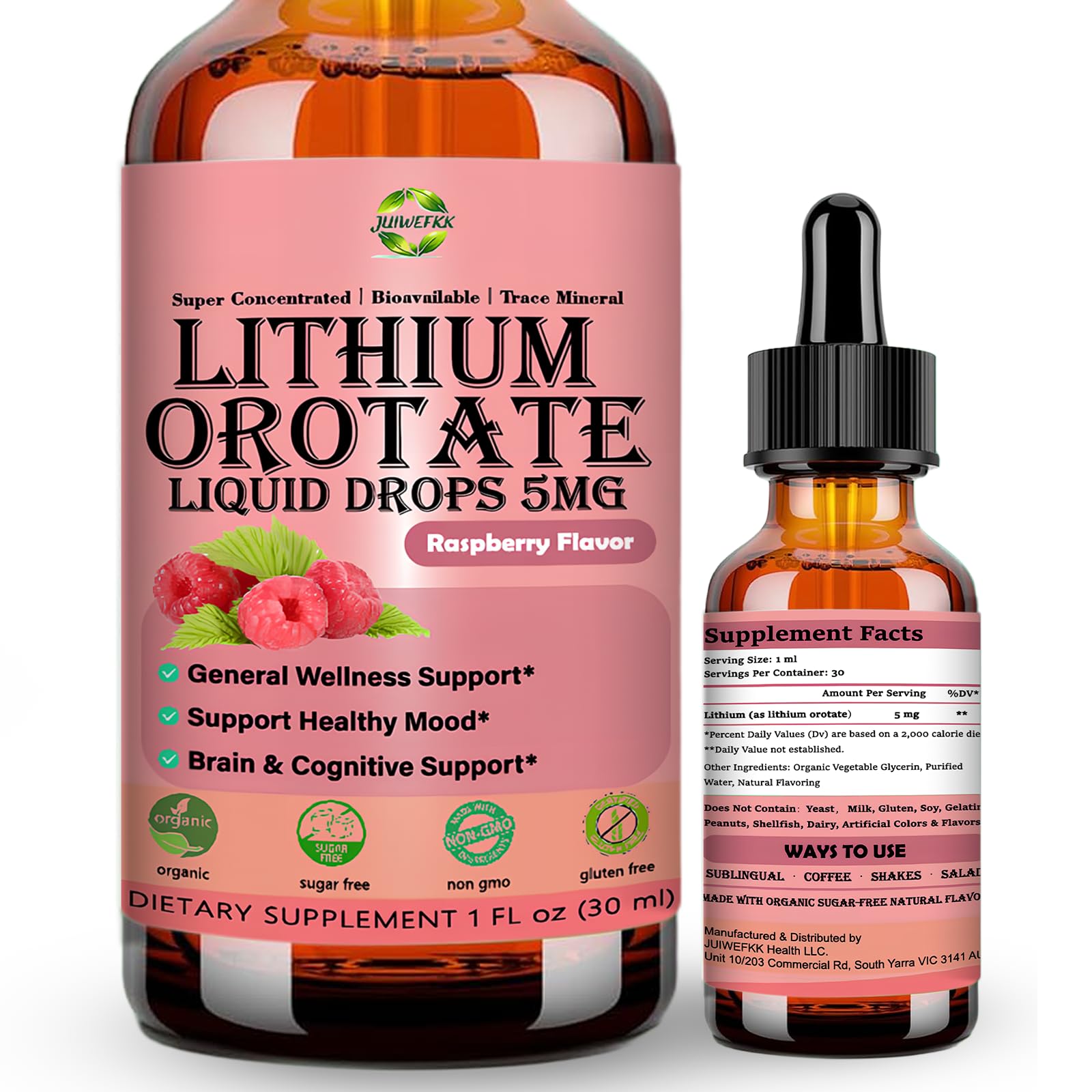 JUIWEFKK Lithium Orotate Liquid Drops 5mg front view