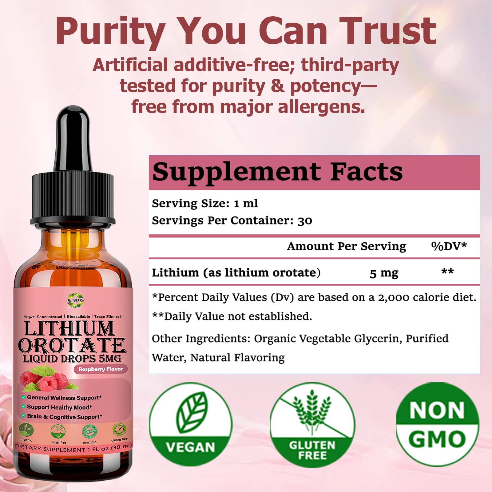 JUIWEFKK Lithium Orotate Liquid Drops 5mg ingredients list