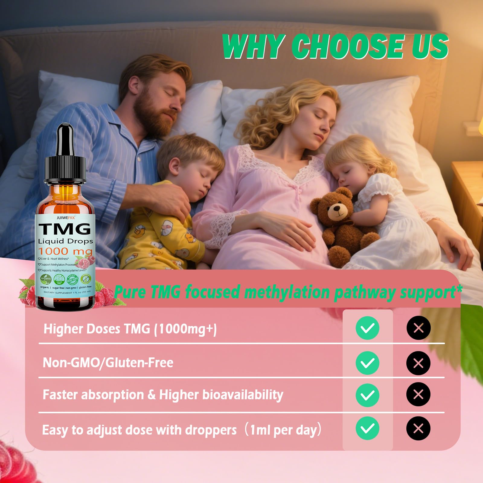 JUIWEFKK TMG Liquid Supplement displayed with a measuring spoon