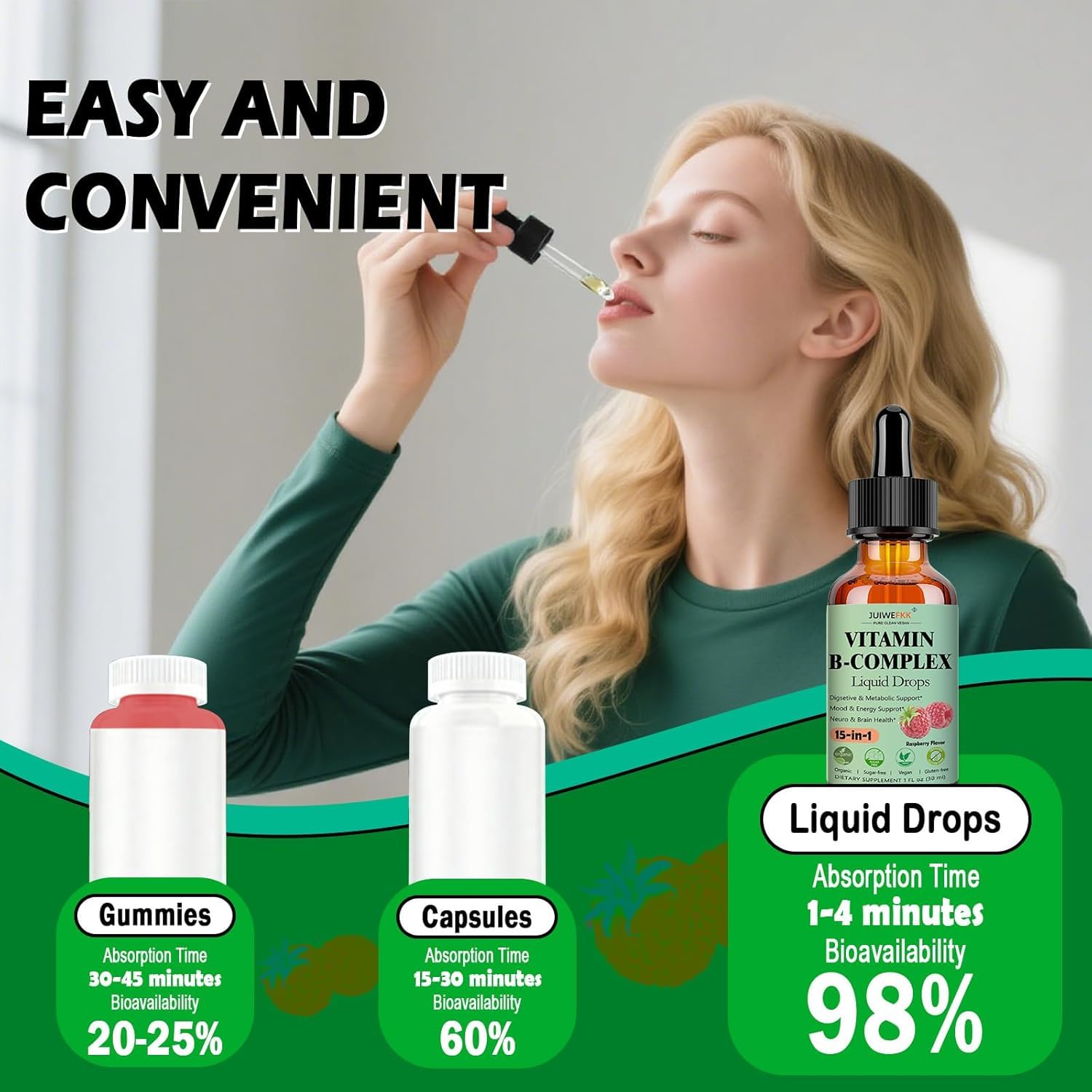 JUIWEFKK Vitamin B Complex Liquid Drops bottle with dosage dropper