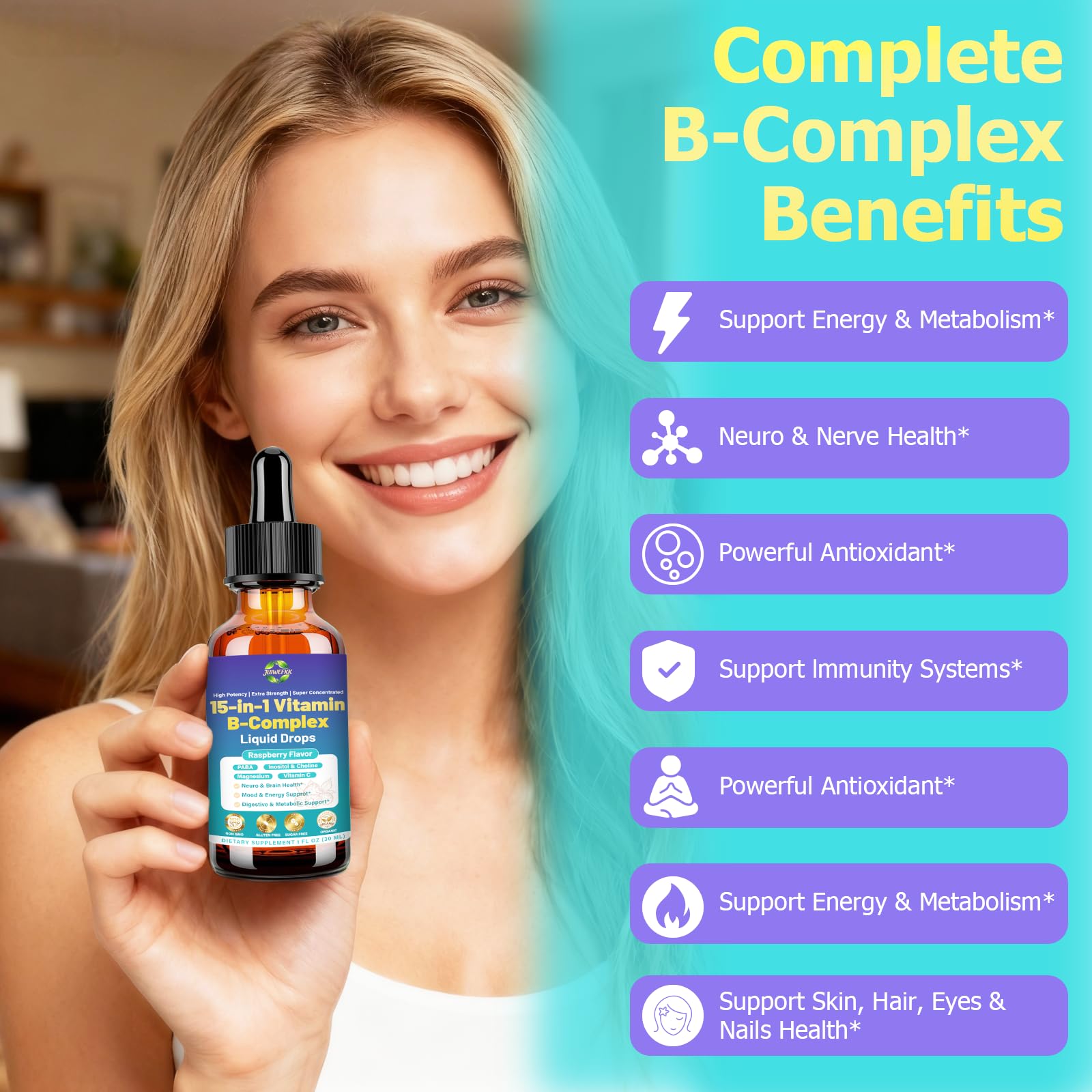 JUIWEFKK Vitamin B Complex Liquid Drops bottle with dropper