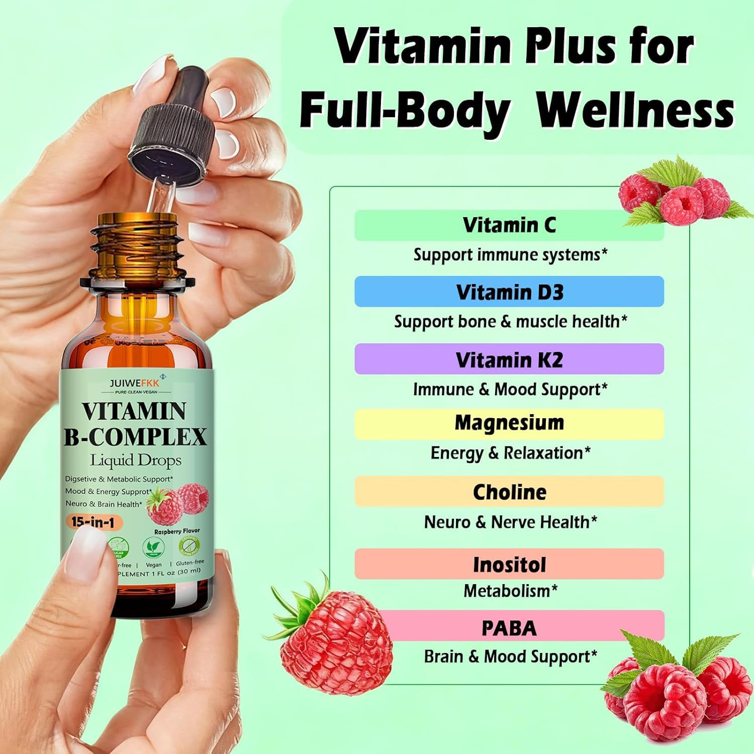 JUIWEFKK Vitamin B Complex Liquid Drops dropper close-up