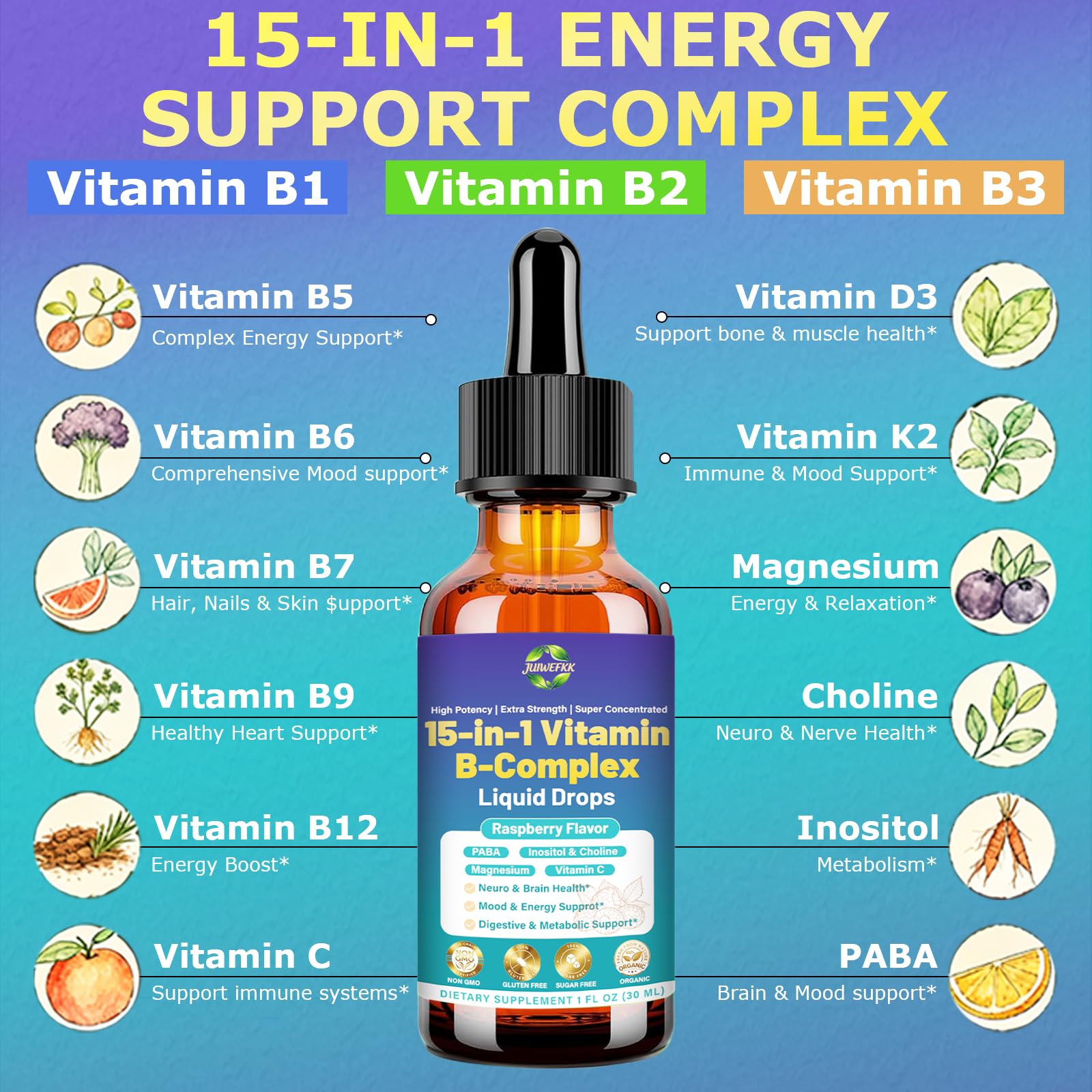 JUIWEFKK Vitamin B Complex Liquid Drops packaging