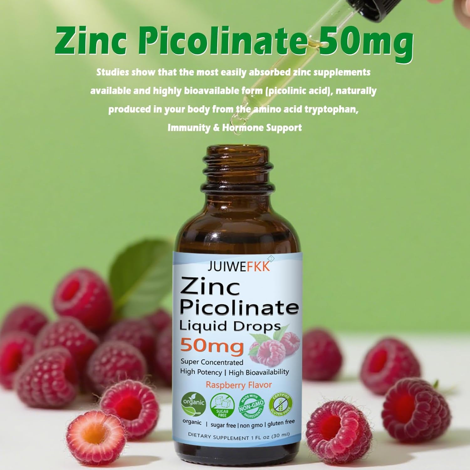 JUIWEFKK Zinc Picolinate Liquid Drops 50mg back view