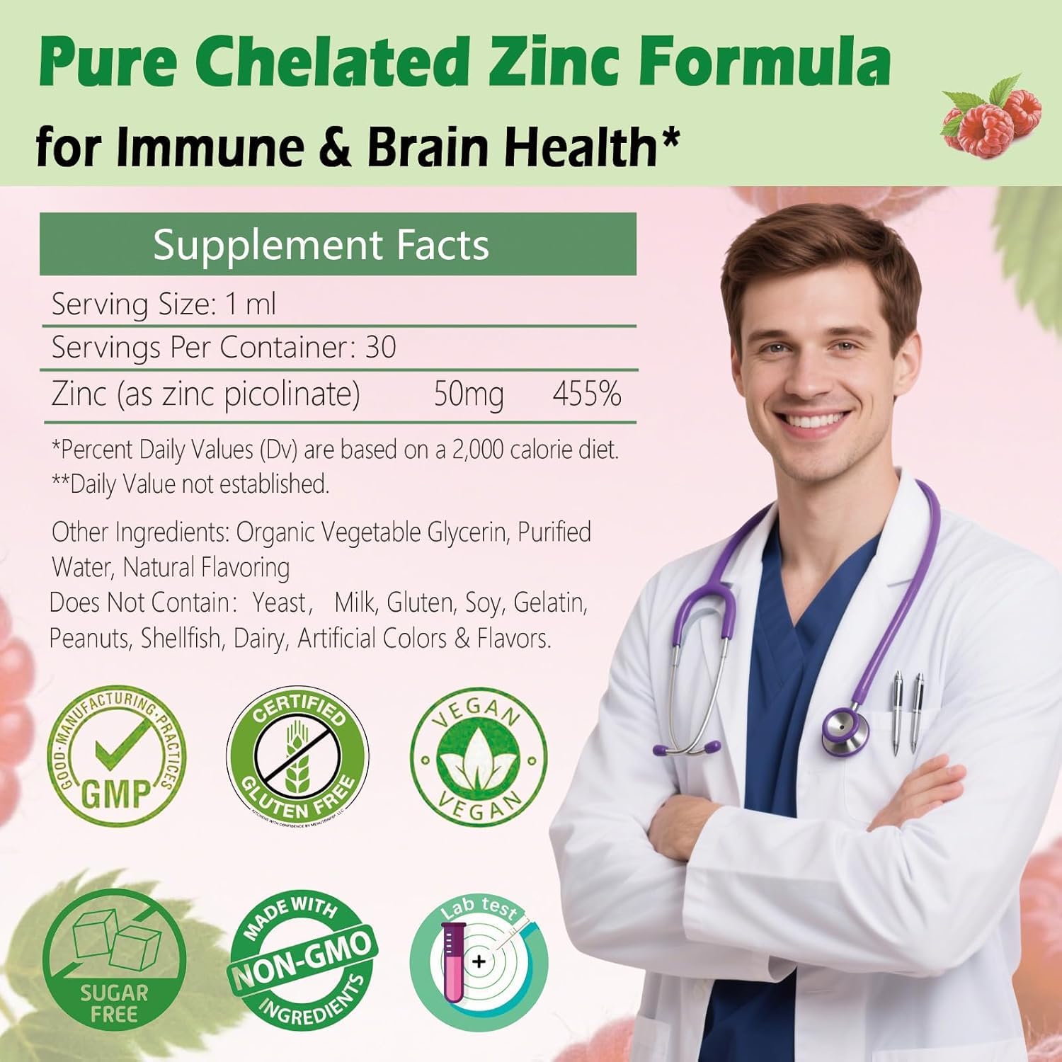 JUIWEFKK Zinc Picolinate Liquid Drops 50mg raspberry flavour