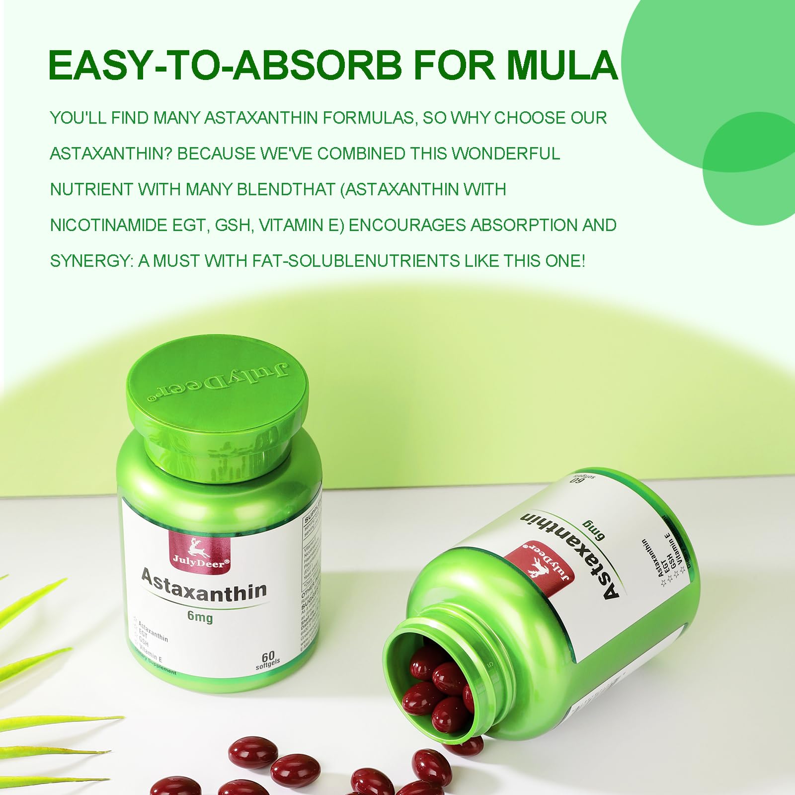 JulyDeer Astaxanthin Supplement on a wooden table