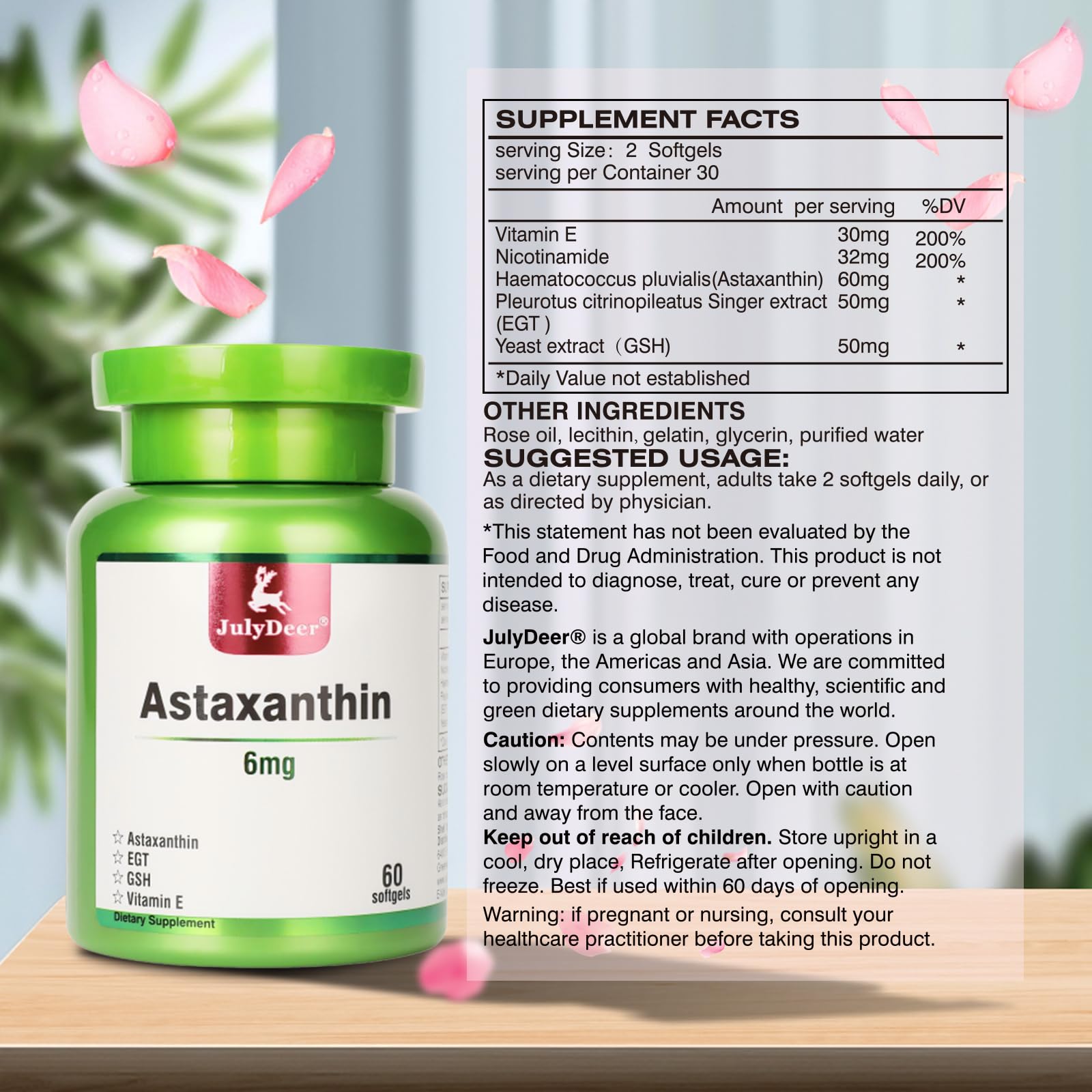 JulyDeer Astaxanthin Supplement packaging