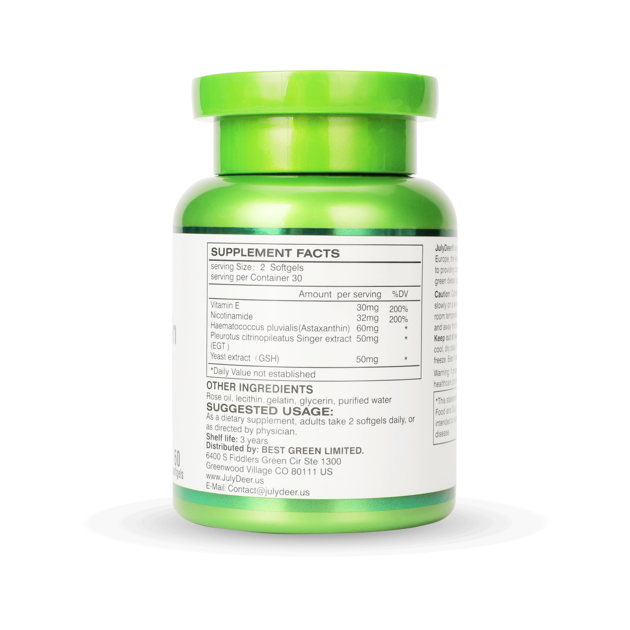 JulyDeer Astaxanthin Supplement product shot with greenery