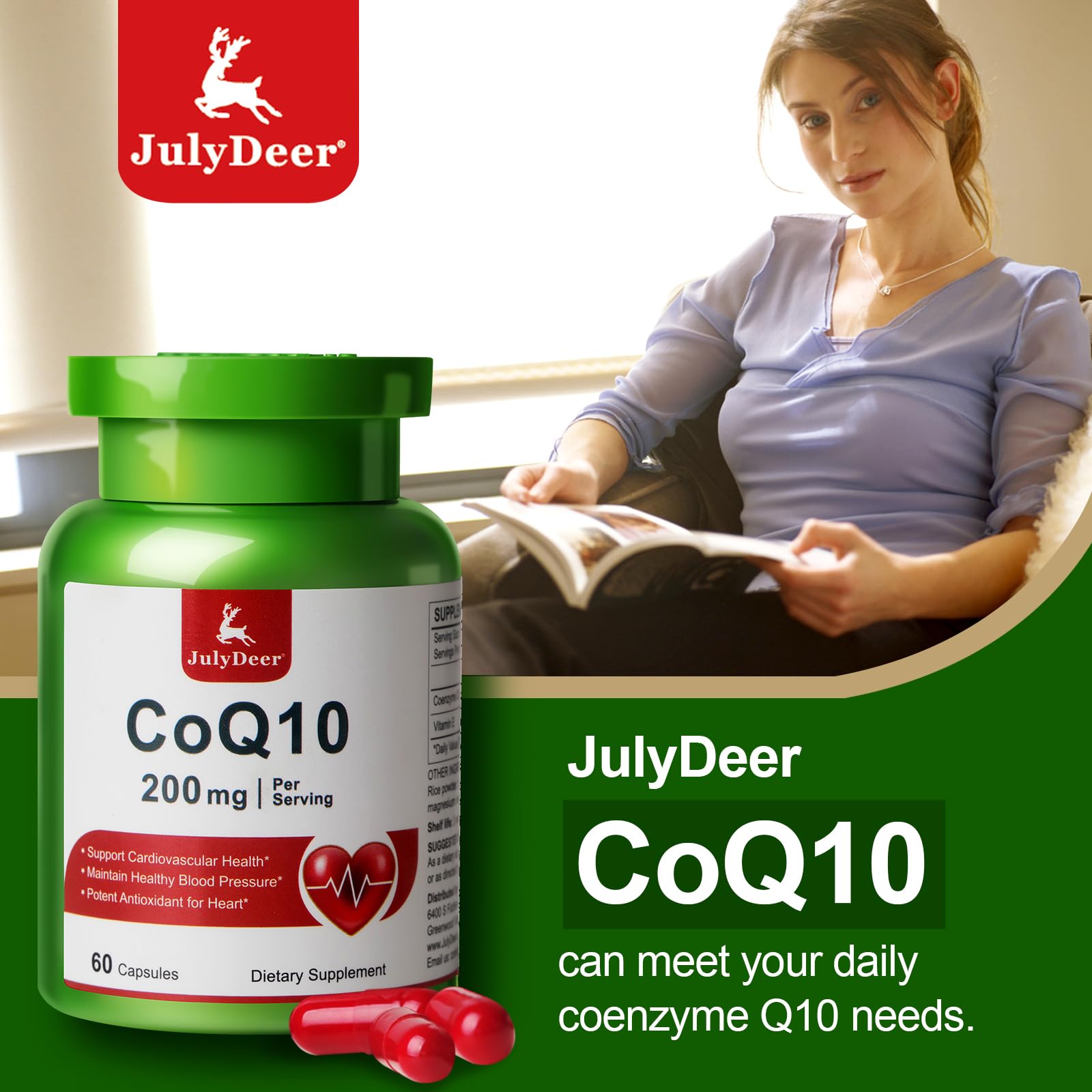 JulyDeer CoQ10 Capsules 200mg with Vitamin E ingredients list