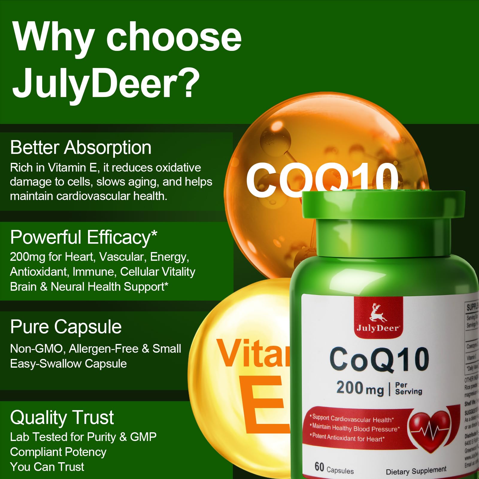 JulyDeer CoQ10 Capsules 200mg with Vitamin E lifestyle scene
