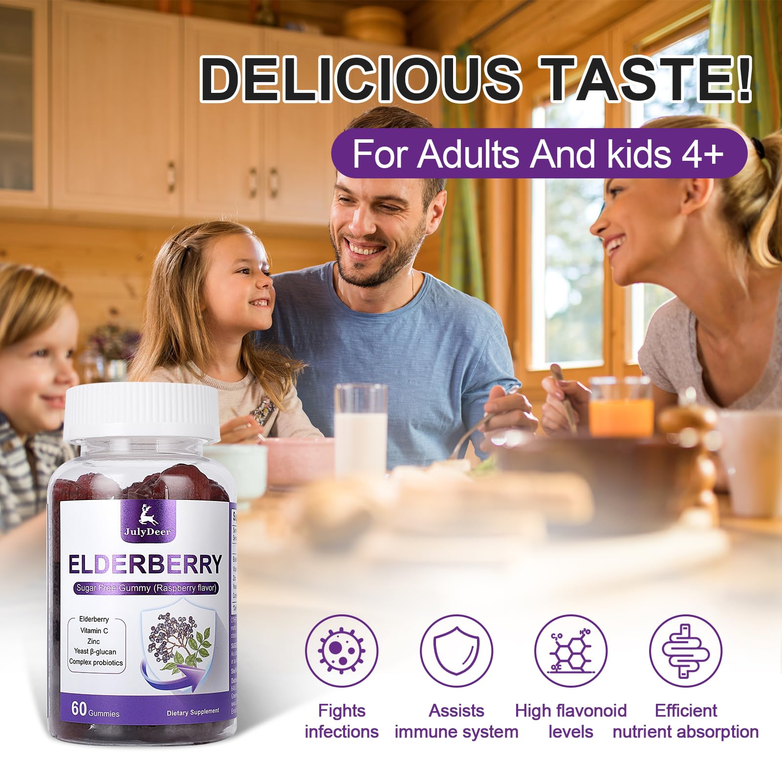 JulyDeer Elderberry Gummies nutritional information on packaging