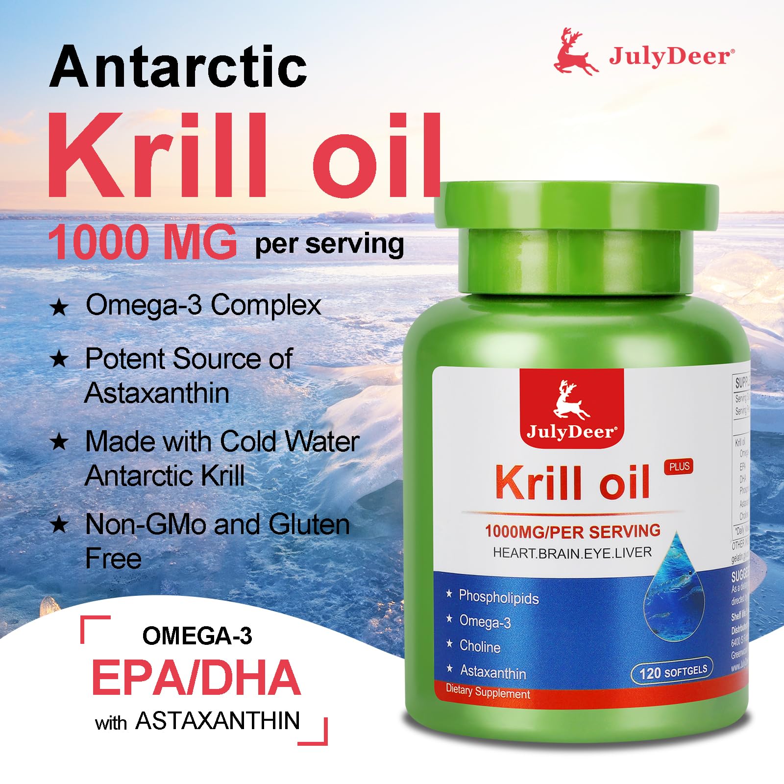 JulyDeer Krill Oil Omega-3 Softgels 1000mg nutritional information