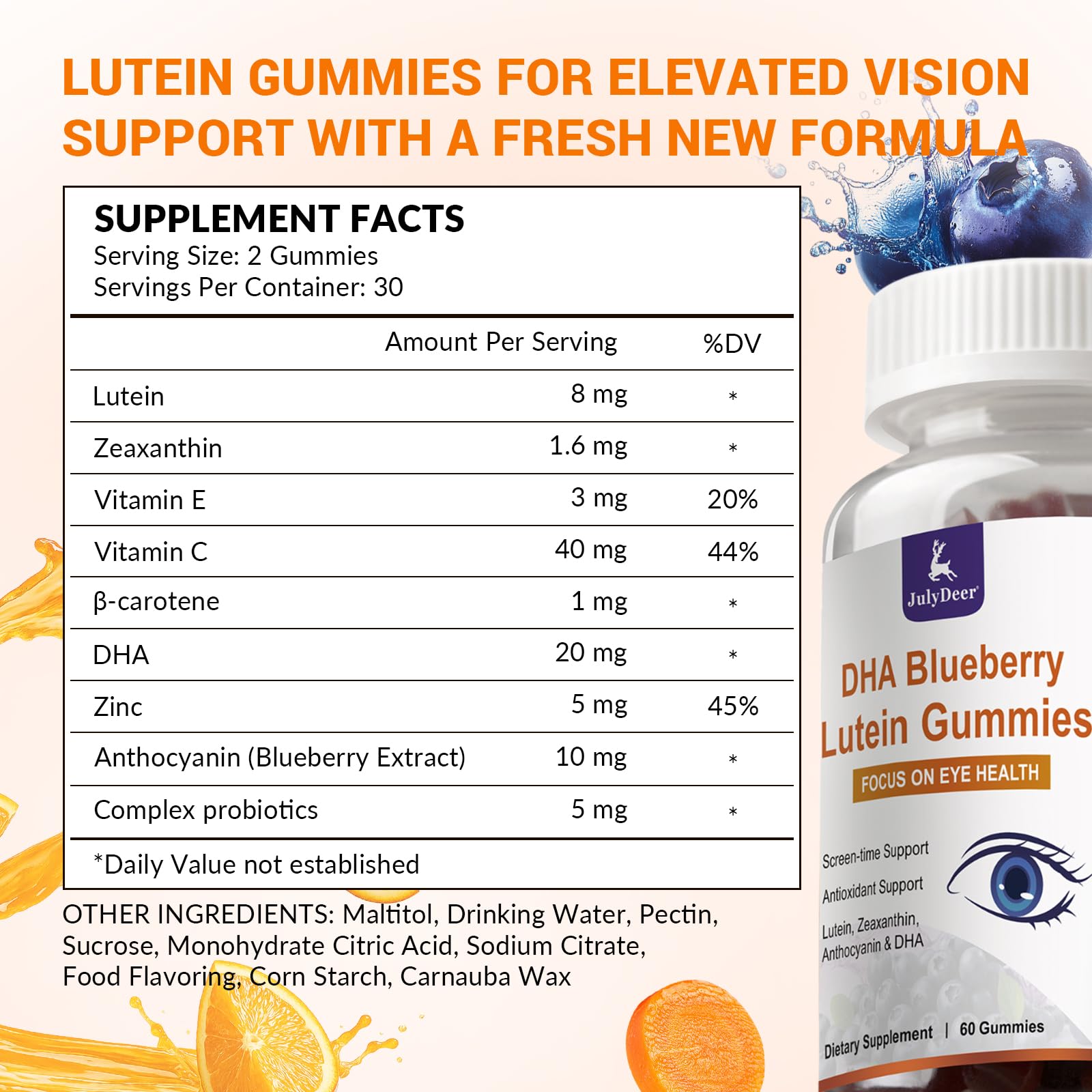 JulyDeer Lutein Gummies orange flavour close-up