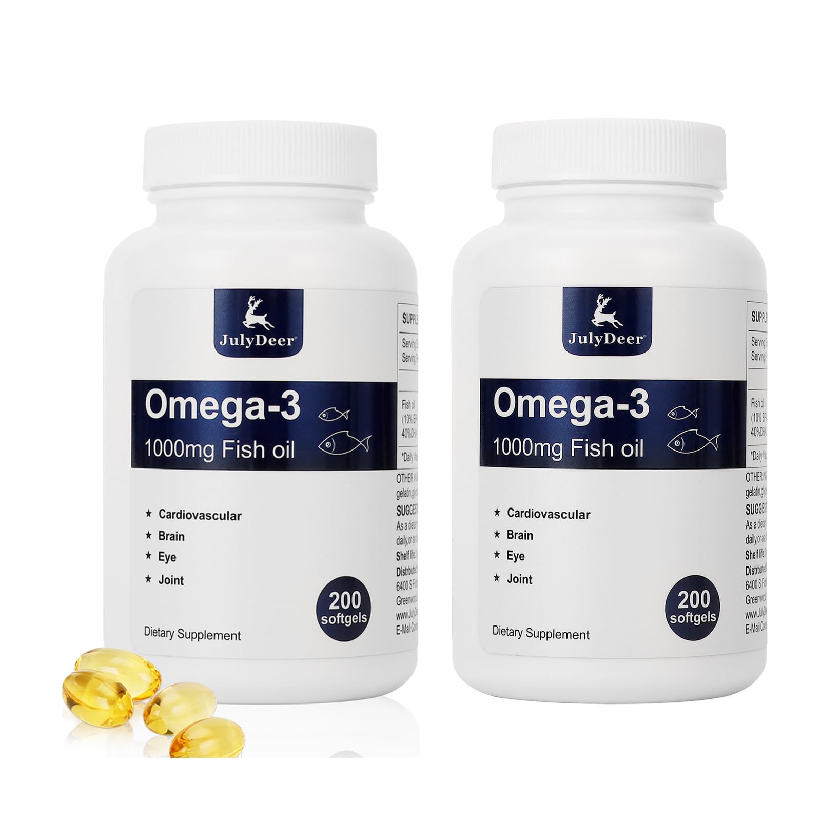 JulyDeer Omega 3 Fish Oil 1000mg softgel container front view