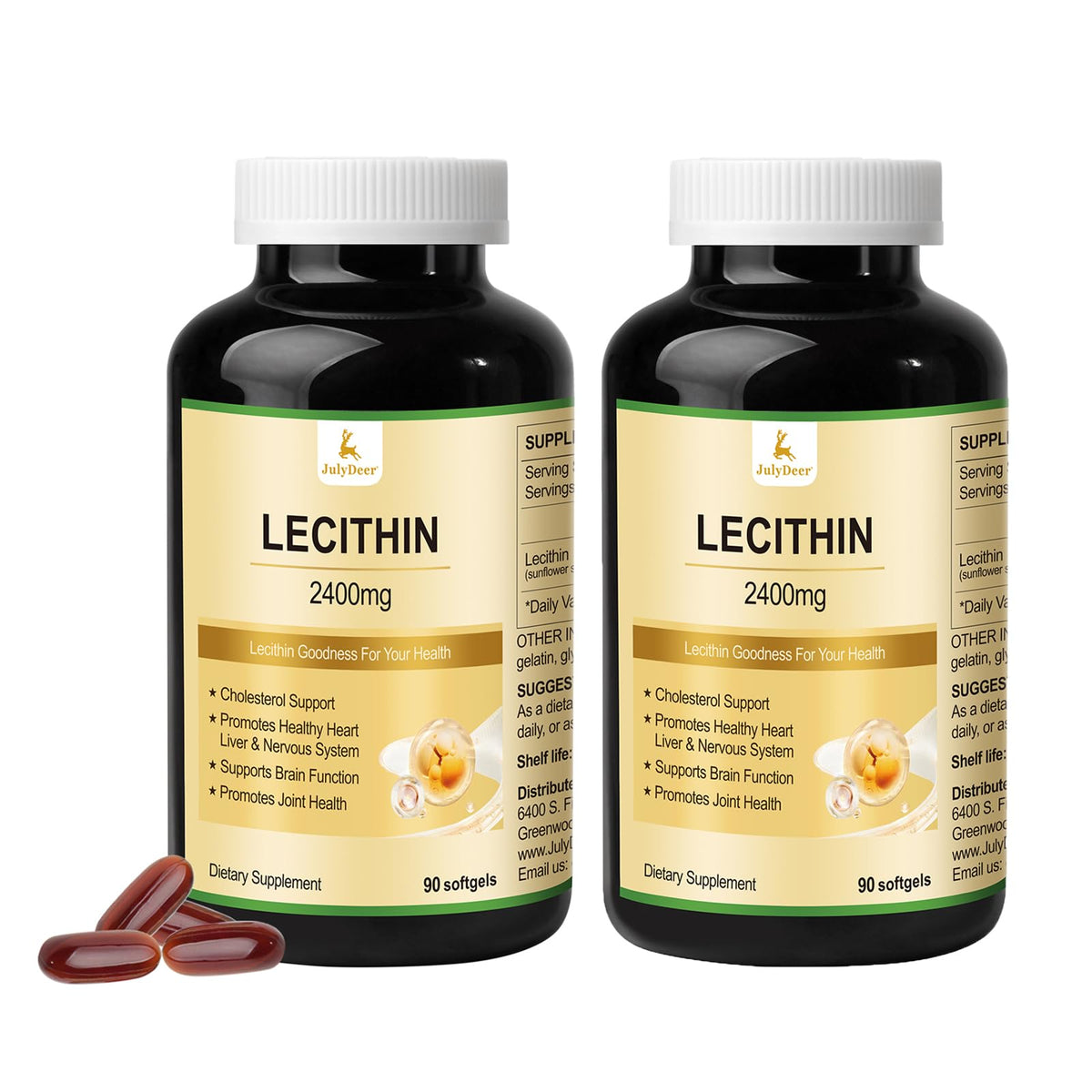 JulyDeer Sunflower Lecithin Softgel Capsules 2400mg front view