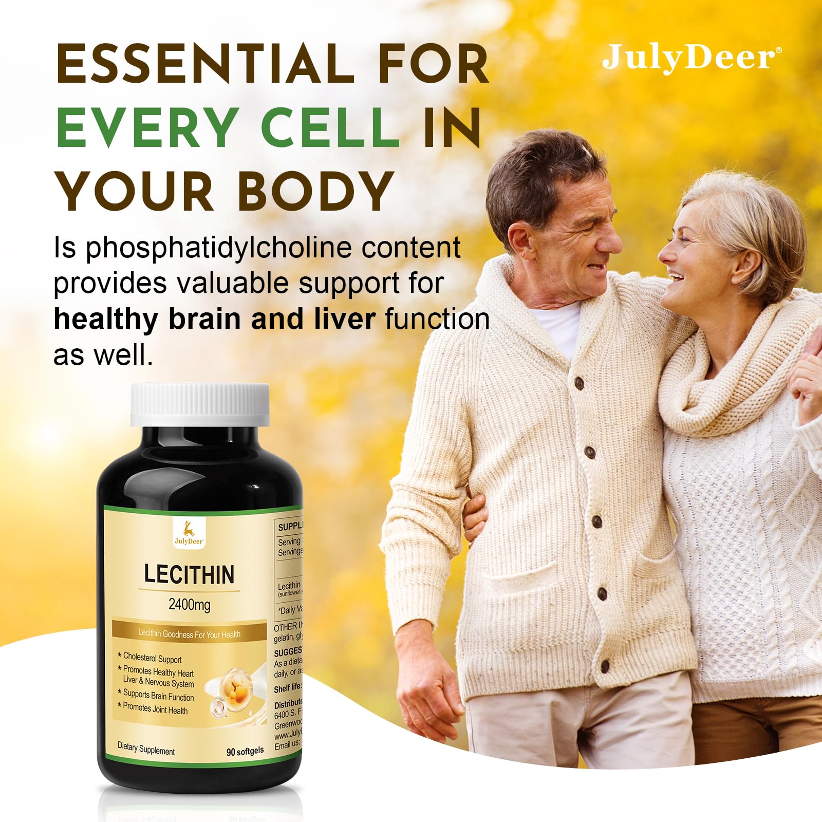 JulyDeer Sunflower Lecithin Softgel Capsules 2400mg with measuring spoon