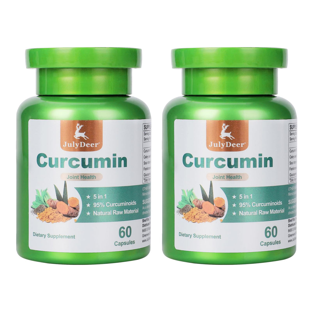 JulyDeer Turmeric Curcumin Capsules 60 count bottle front view