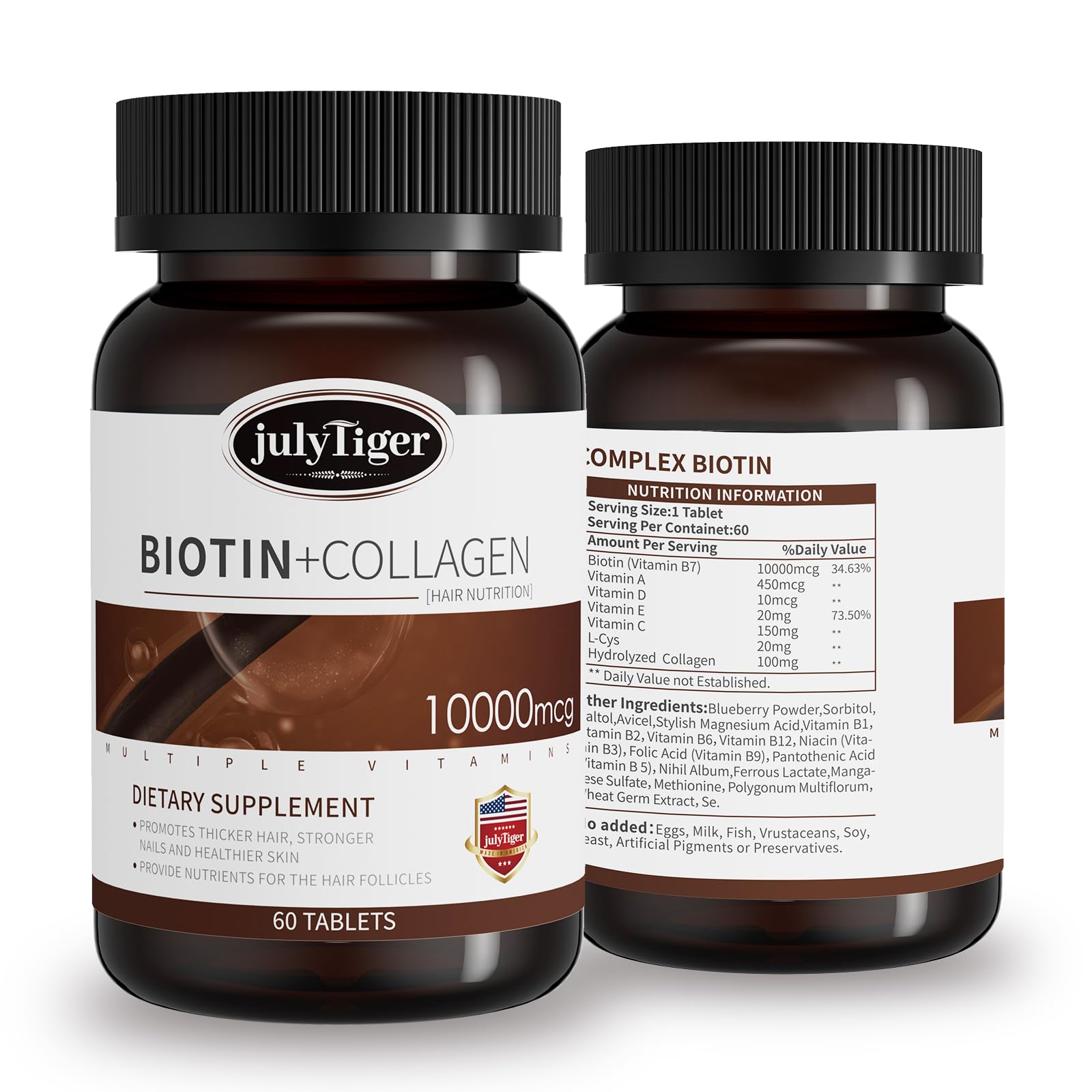 julytiegr Biotin Tablets 10000mcg front view