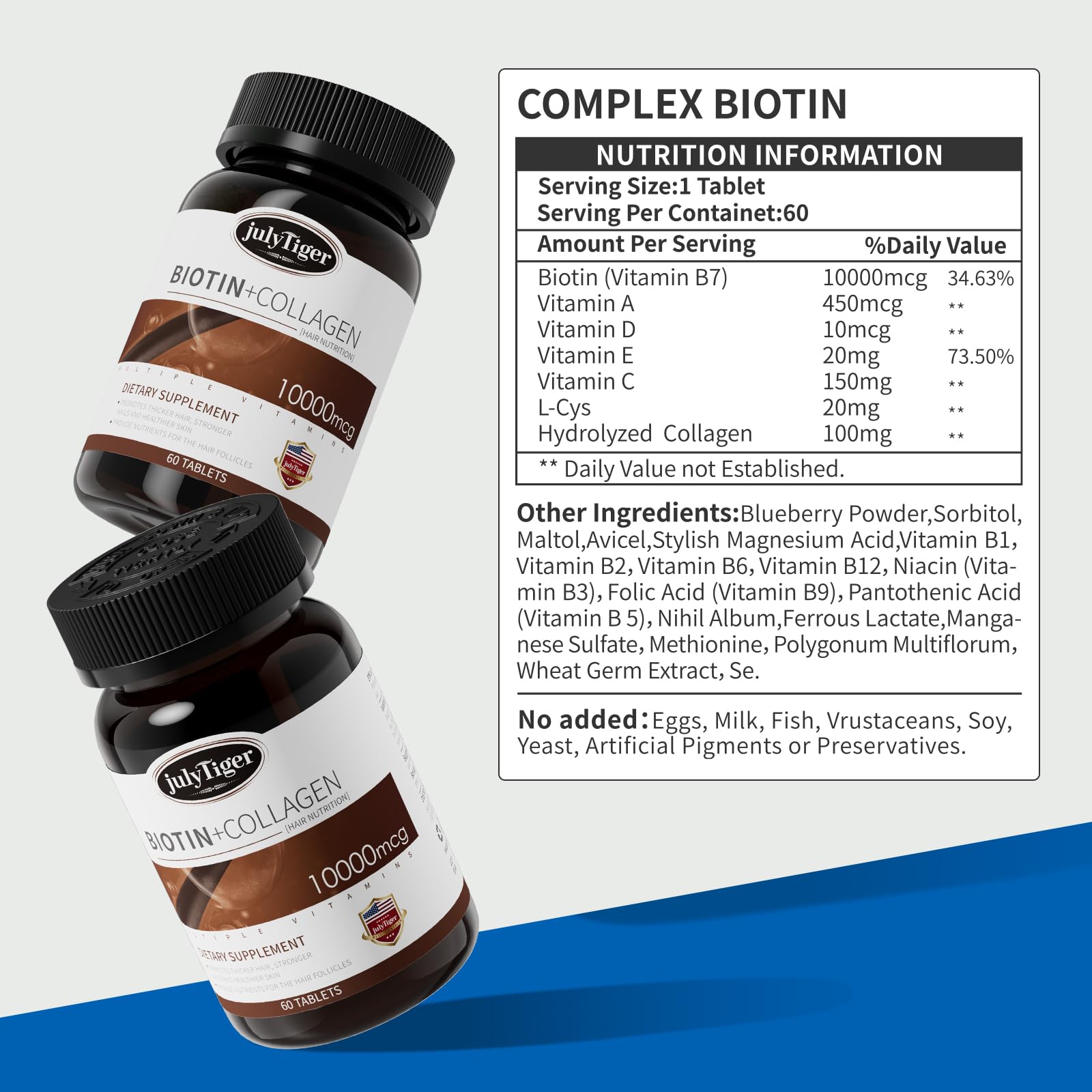 julytiegr Biotin Tablets 10000mcg packaging