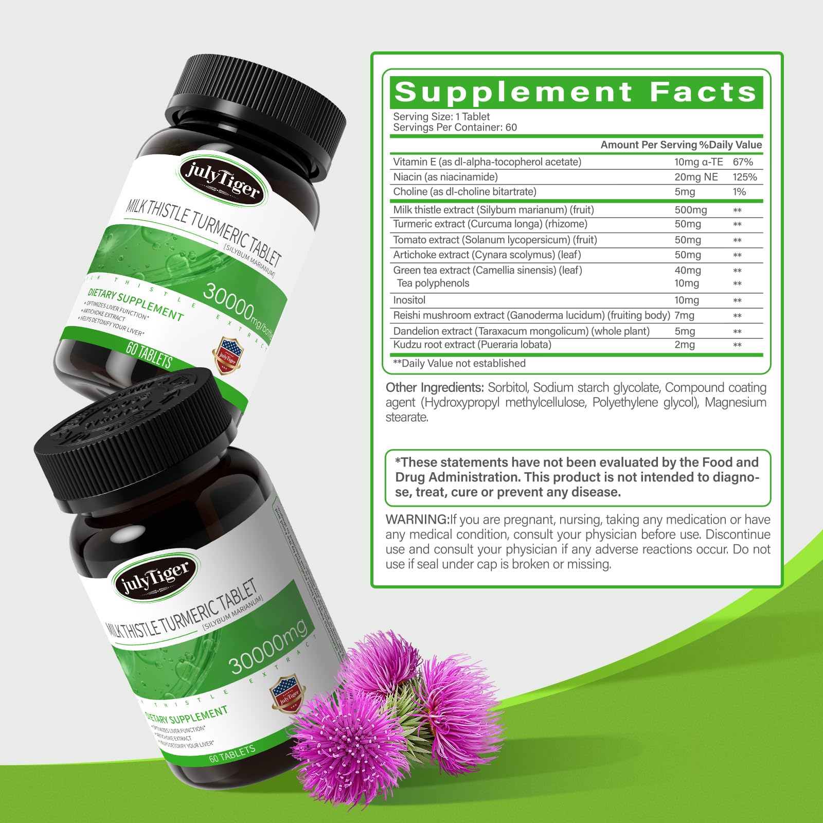 julytiegr Milk Thistle Liver Support Supplement 500mg side view