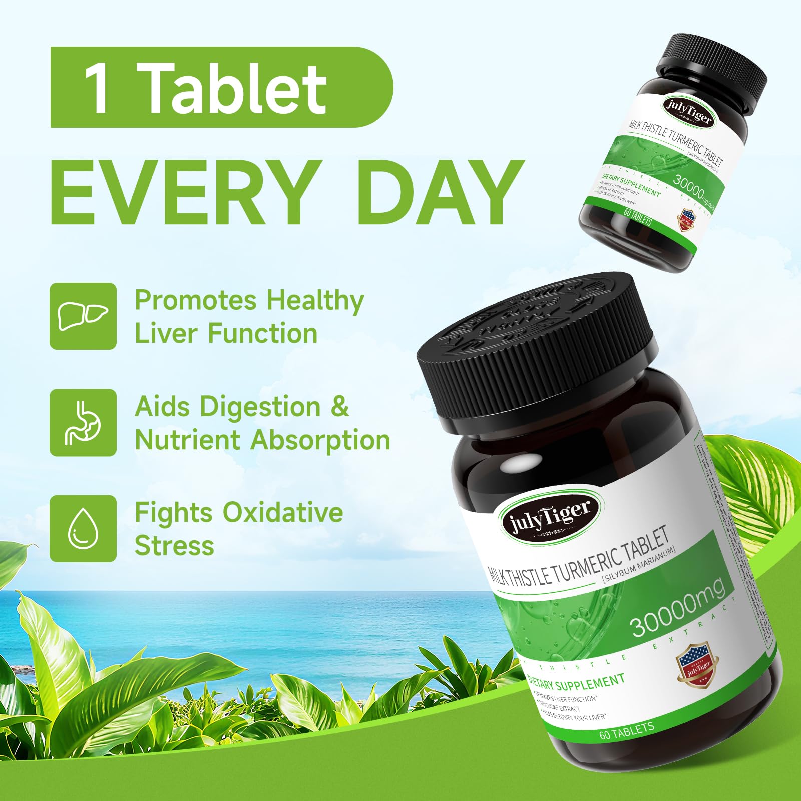 julytiegr Milk Thistle Liver Support Supplement 500mg tablets on a surface