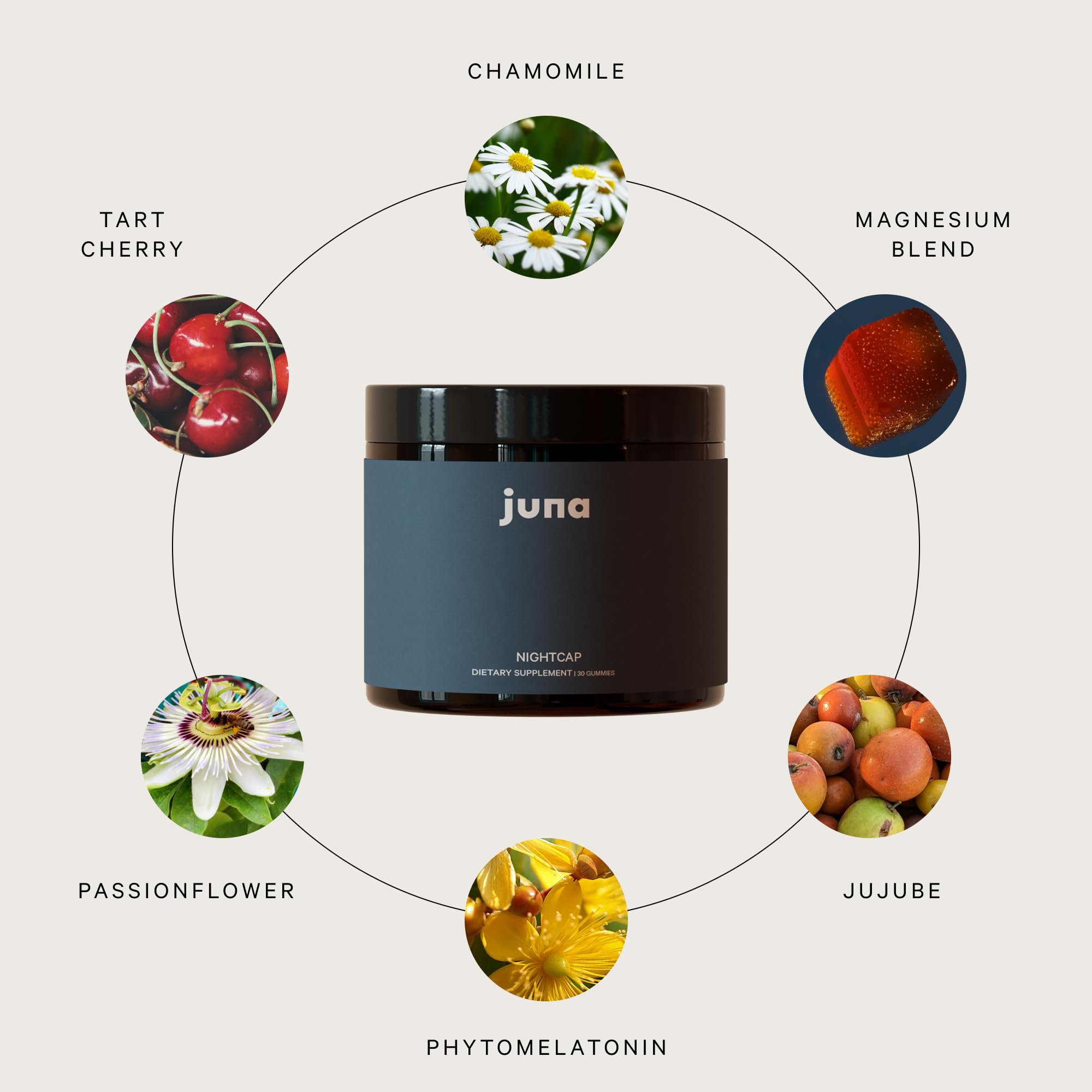 Juna Nightcap Sleep Supplement 105g with a glass of water