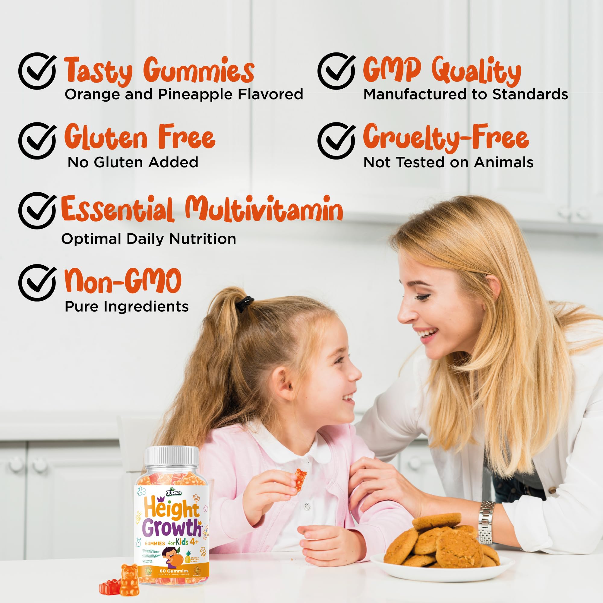 Juneno Height Growth Multivitamin Gummies ingredients list on packaging