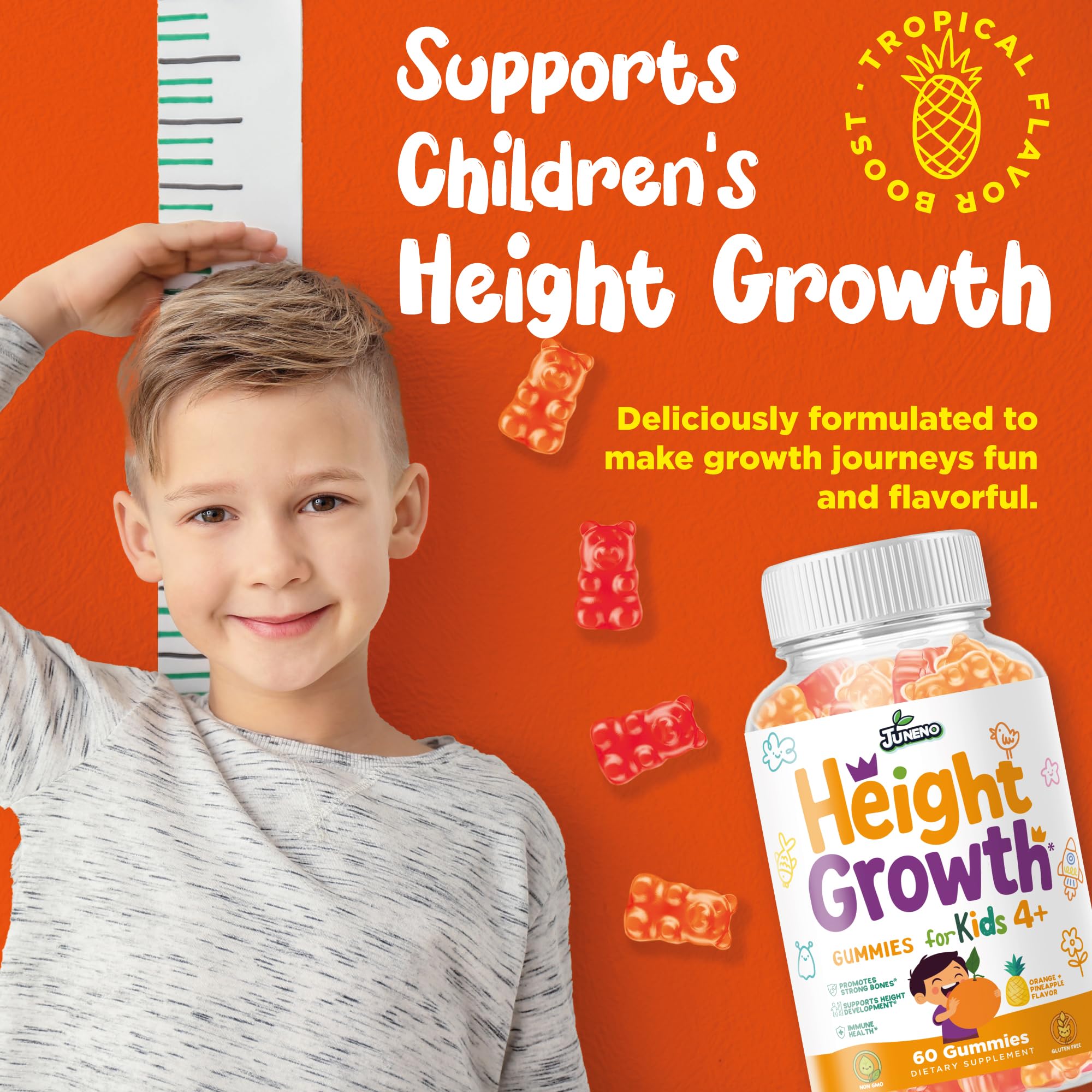Juneno Height Growth Multivitamin Gummies side view showing gummy texture